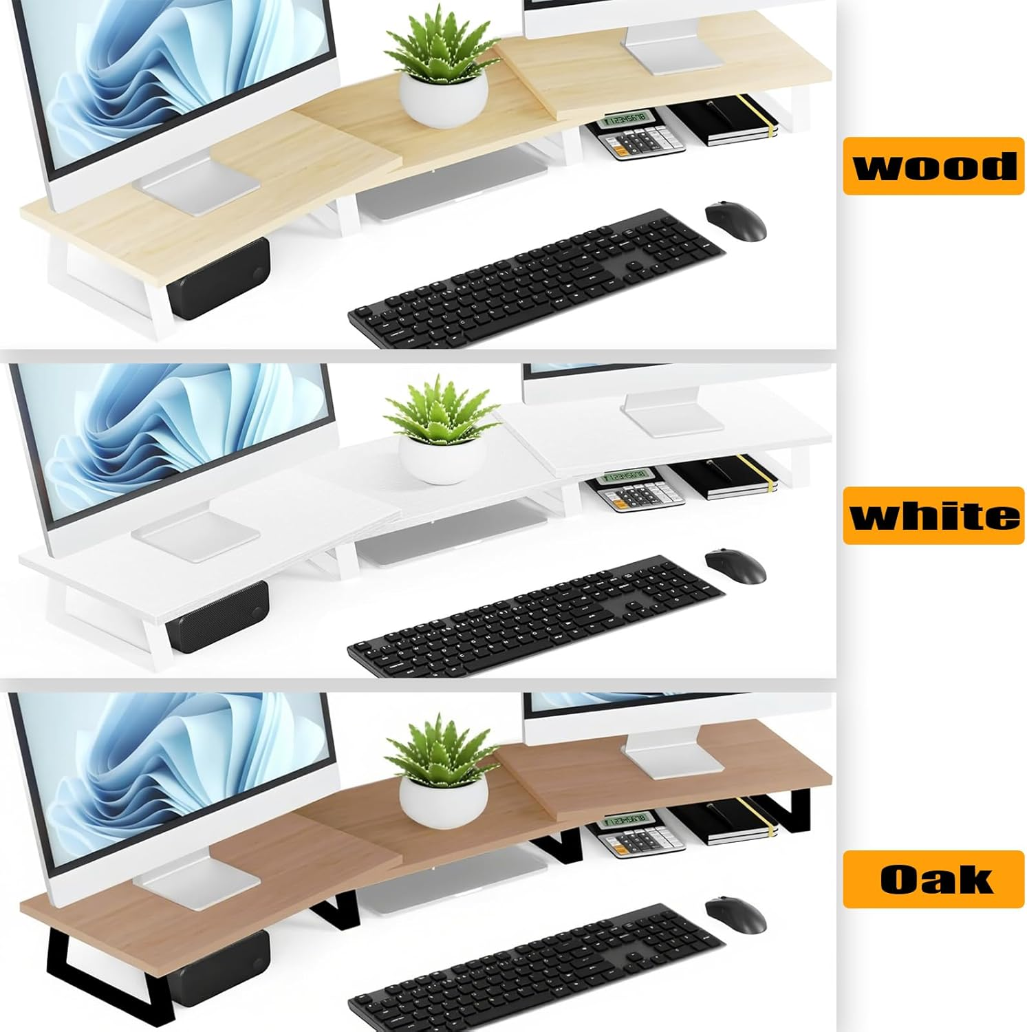 MOCICIGO Dual Monitor Stand Riser 3 Shelf Screen Stand with Adjustable Length and Angle,Monitor Stand, 2 Extra for PC, Computer, Laptop (OAK) image number 2