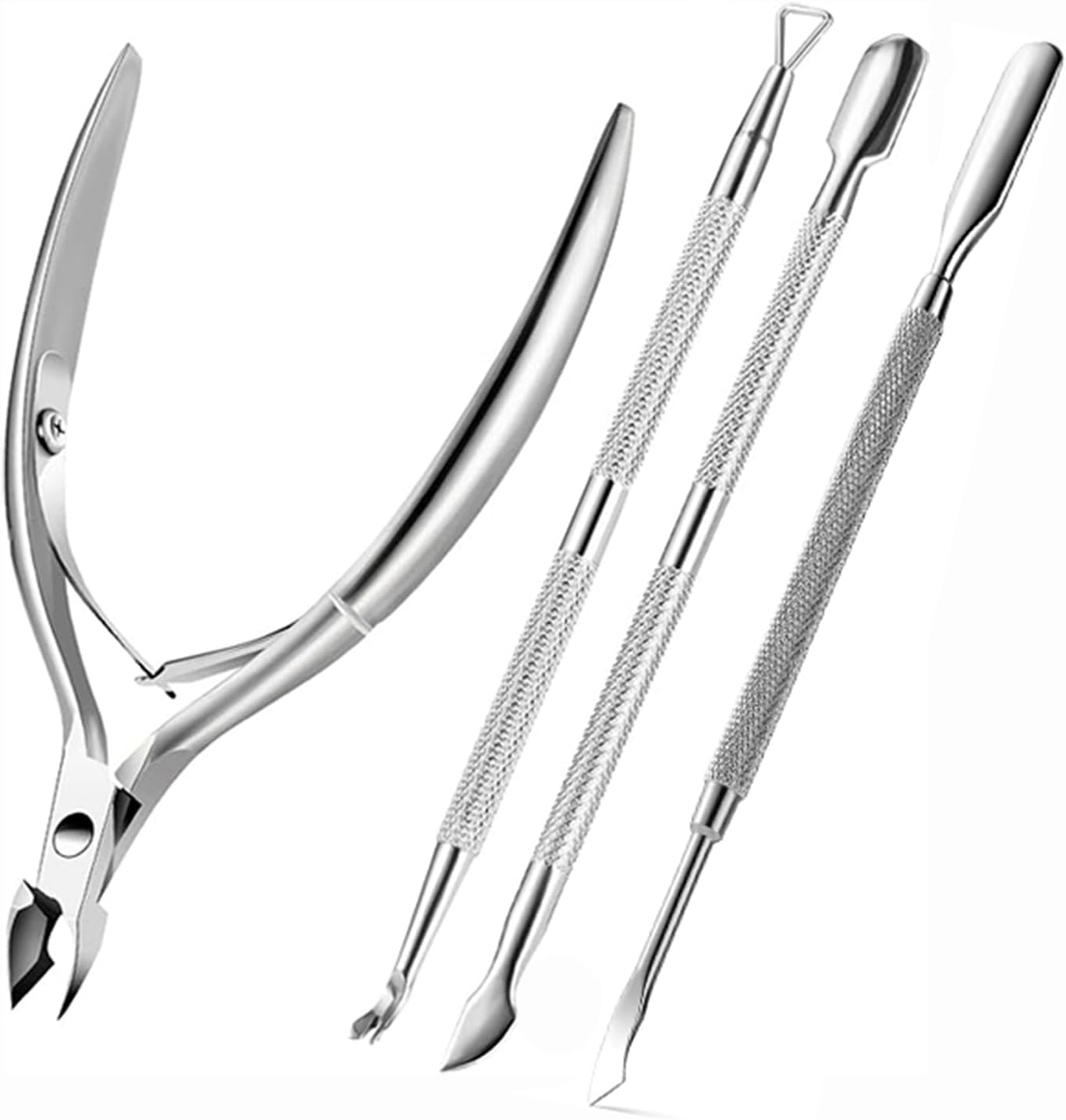 Cuticle Trimmer Cuticle Remover with Cuticle Pusher, Professional Stainless Steel Durable Pedicure Manicure Tools Cutter Nipper Scissor Clipper for Fingernails and Toenails Dead Skin Silver