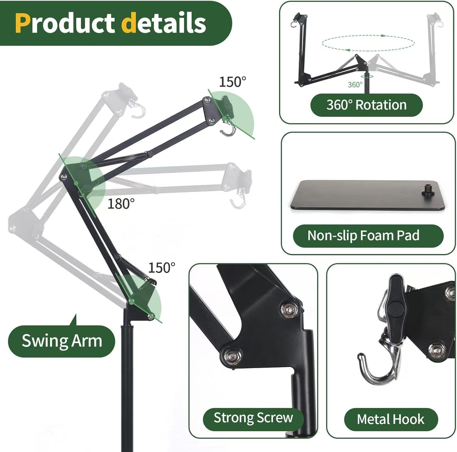 Terrarium Stand Reptile Tank Stand with 360&deg; Adjustable Swing Arm, Heat Lamp Holder for Bearded Dragon Turtles Snake and Chicks image number 4