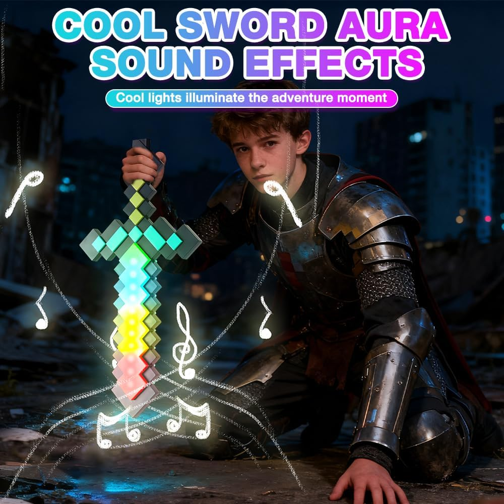 SGZIOO Diamond Sword Lamp Carft, 13 Night Light Lamp for Gaming with Sword Aura Sound Effects, Diamond Sword Toy, USB Rechargeable for Bedside Lamp with Base, DIY Gifts for Children image number 6