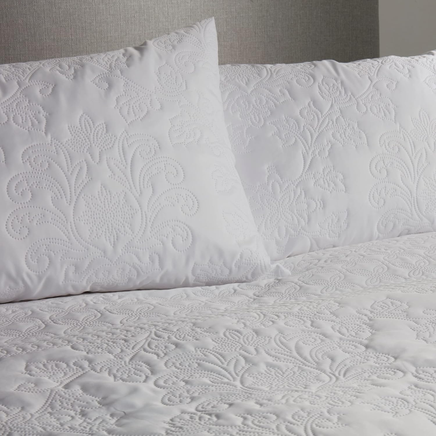 Serene - White Pinsonic Duvet Cover - King Bedding Size (230 X 220Cm) - White Embossed - Embroidery Bedding - Luxury Bed Set - Traditional - Avery Stripe Collection image number 3
