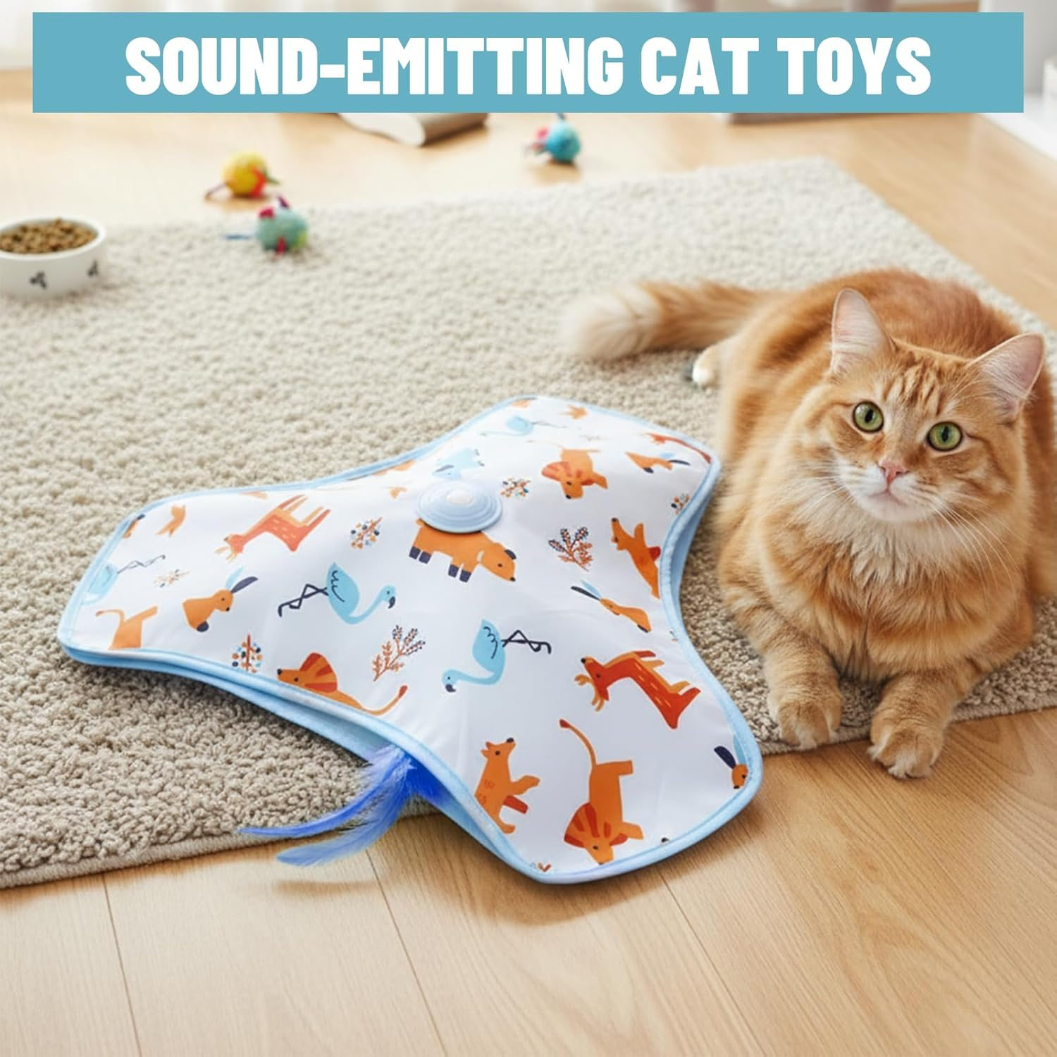 Litinliv Interactive Cat Toy for Indoor Cats, Rechargeable Automatic Feather Wand, 3 Modes Motorized Kitten Toys, Hide and Seek Self-Play Fun, USB Powered, Blue image number 5