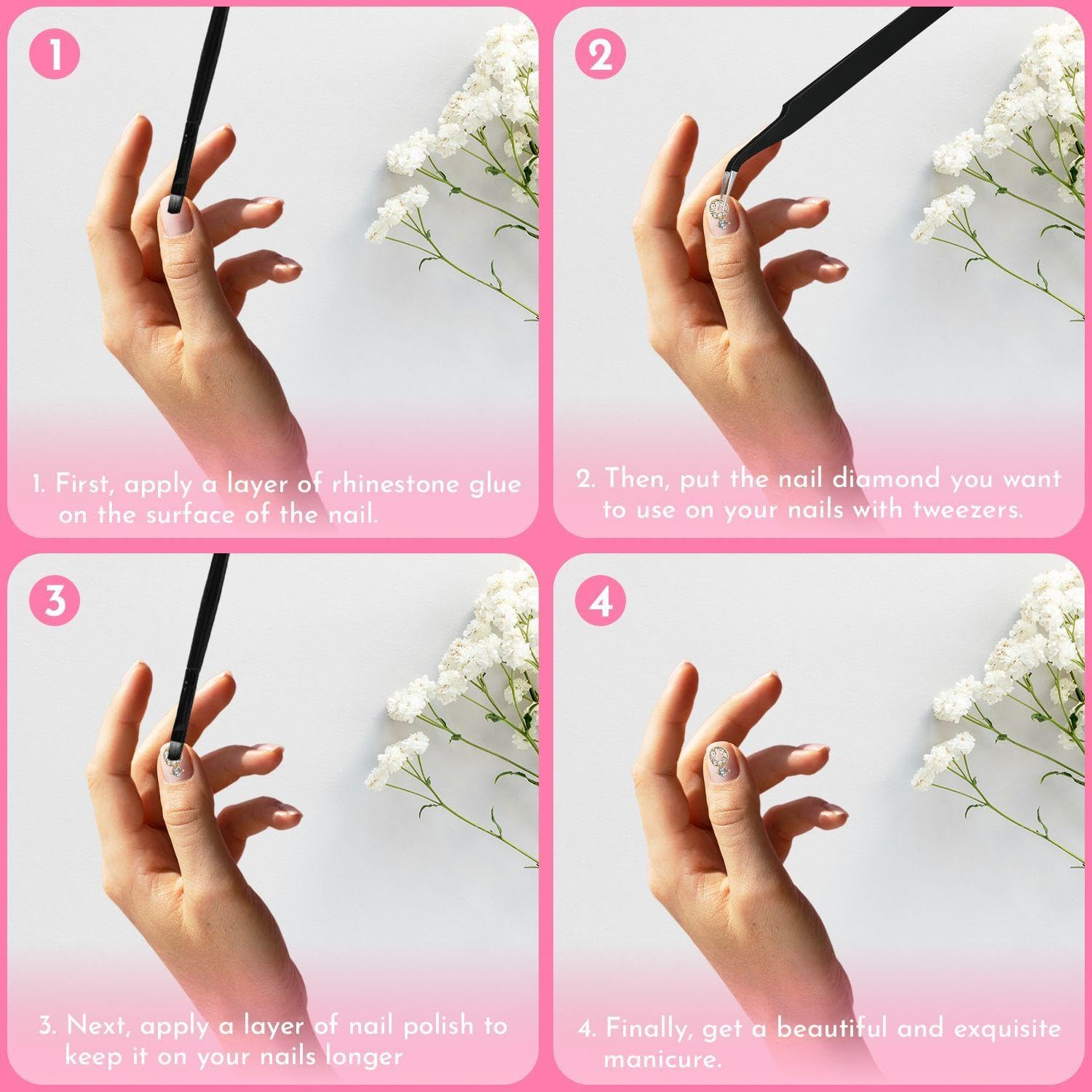 48Pcs Manicure Alloy Zircon Diamond, 1 Piece Manicure Tweezers, Manicure Gemstone Accessories, Women Manicure Decoration, DIY Manicure Art Tool Accessories image number 4