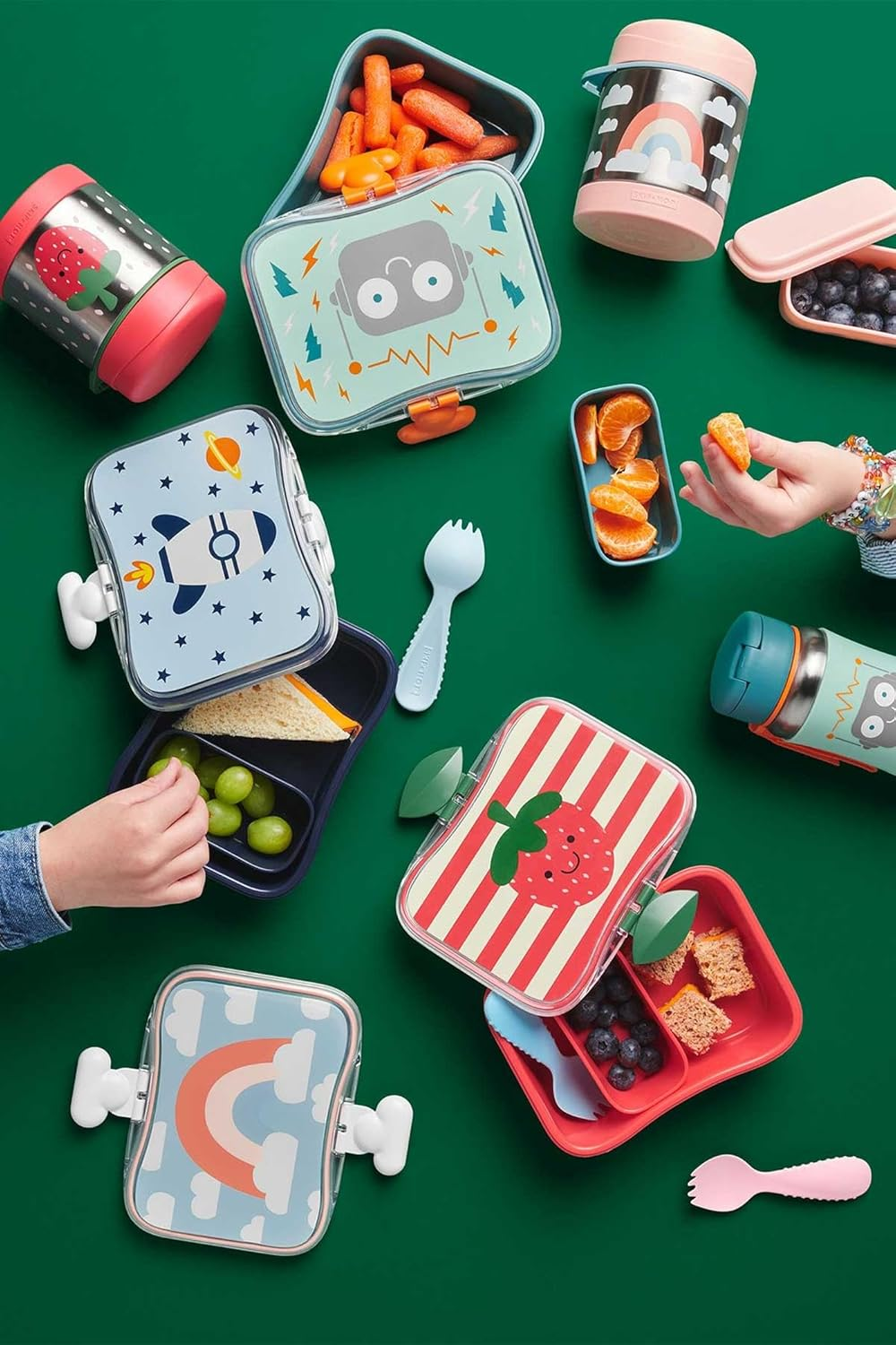 Skip Hop Spark Style Insulated Food Jar for Kids - Stainless Steel Thermal Lunch Box with Spork, Keeps Food Warm or Cold, Leak-Resistant Thermos Food Container, Rainbow Design