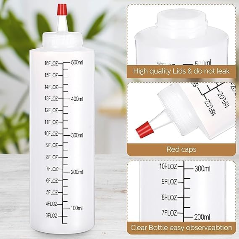 6 Pcs 500ML Sauce Squeeze Bottle with Cap Lines Durable Condiment Dispenser Bottle with Graduated Plastic Condiment Squeeze Squirt Bottles for Ketchup Sauces Syrup Condiments Dressings BPA Free image number 3