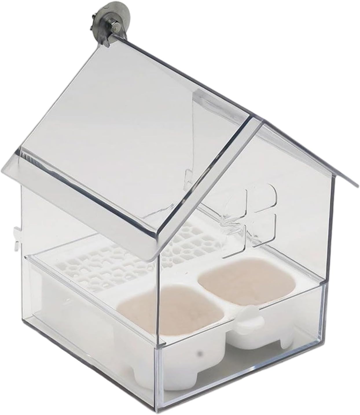 Bird House Feeders for Outdoors, Pull-Out External Parrot Feeder, Transparent Bath Tub Water Dish for Finch Parakeet Hummingbird Parrot Balcony Garden