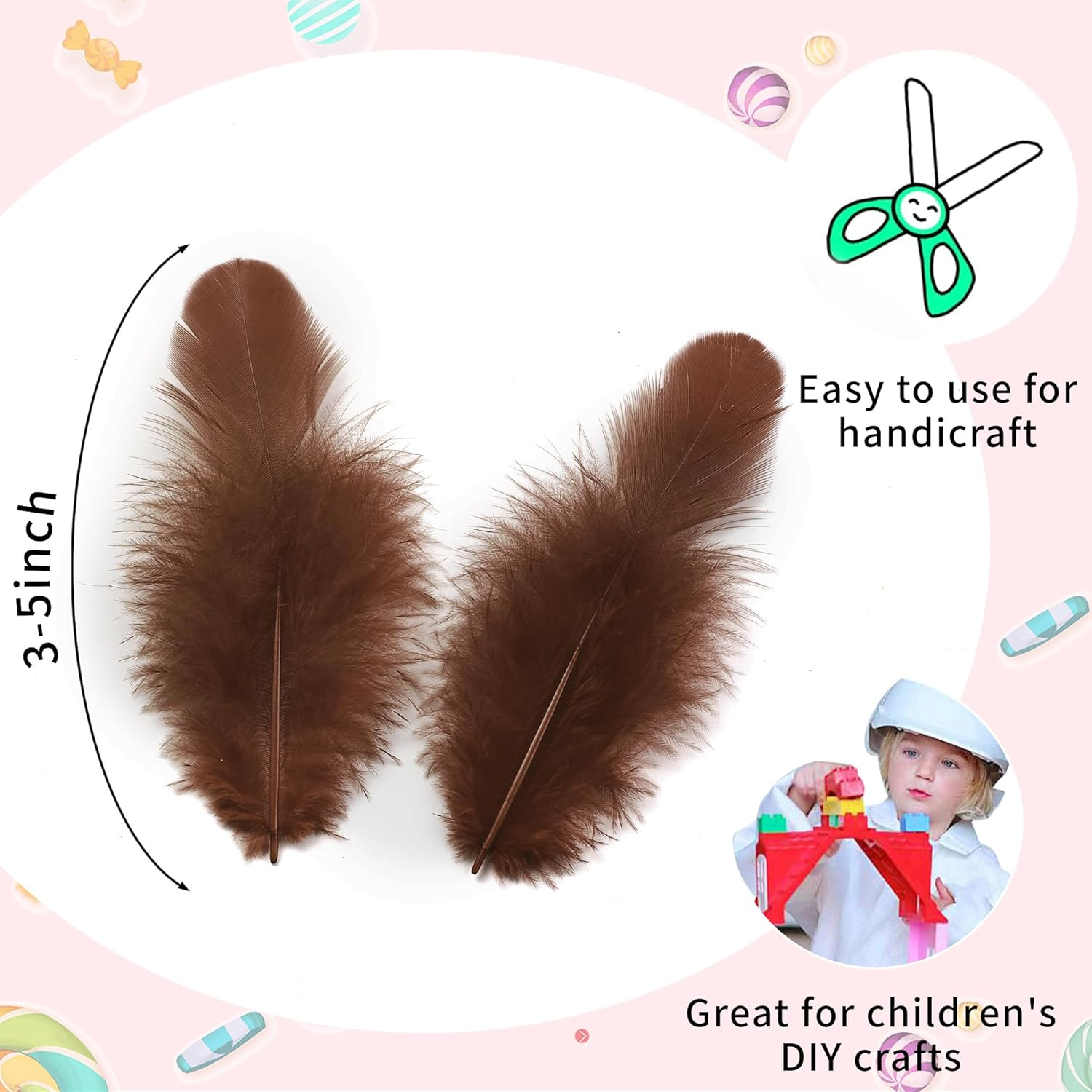 Soarer 300Pcs Brown Feathers for Crafts - 3-5Inch Craft Feathers Bulk for Wedding Home Party, Dream Catcher Supplies and DIY Crafts(Brown) - Orange image number 3