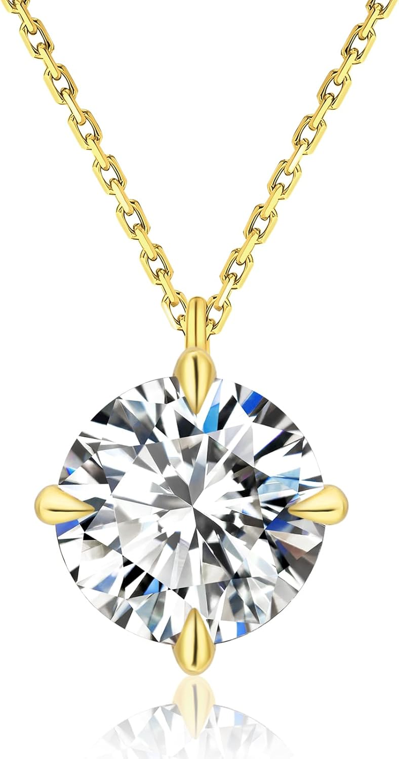 KRKCLIFE Diamond Pendant Necklace for Women, 0.5CT-4.0CT Moissanite Solitaire Necklace 14K Gold, Round-Cut Lab Grown Diamond, S925 D Color VVS1 Adjustable 18+2 Inches, for Mom Girls Wife image number 5