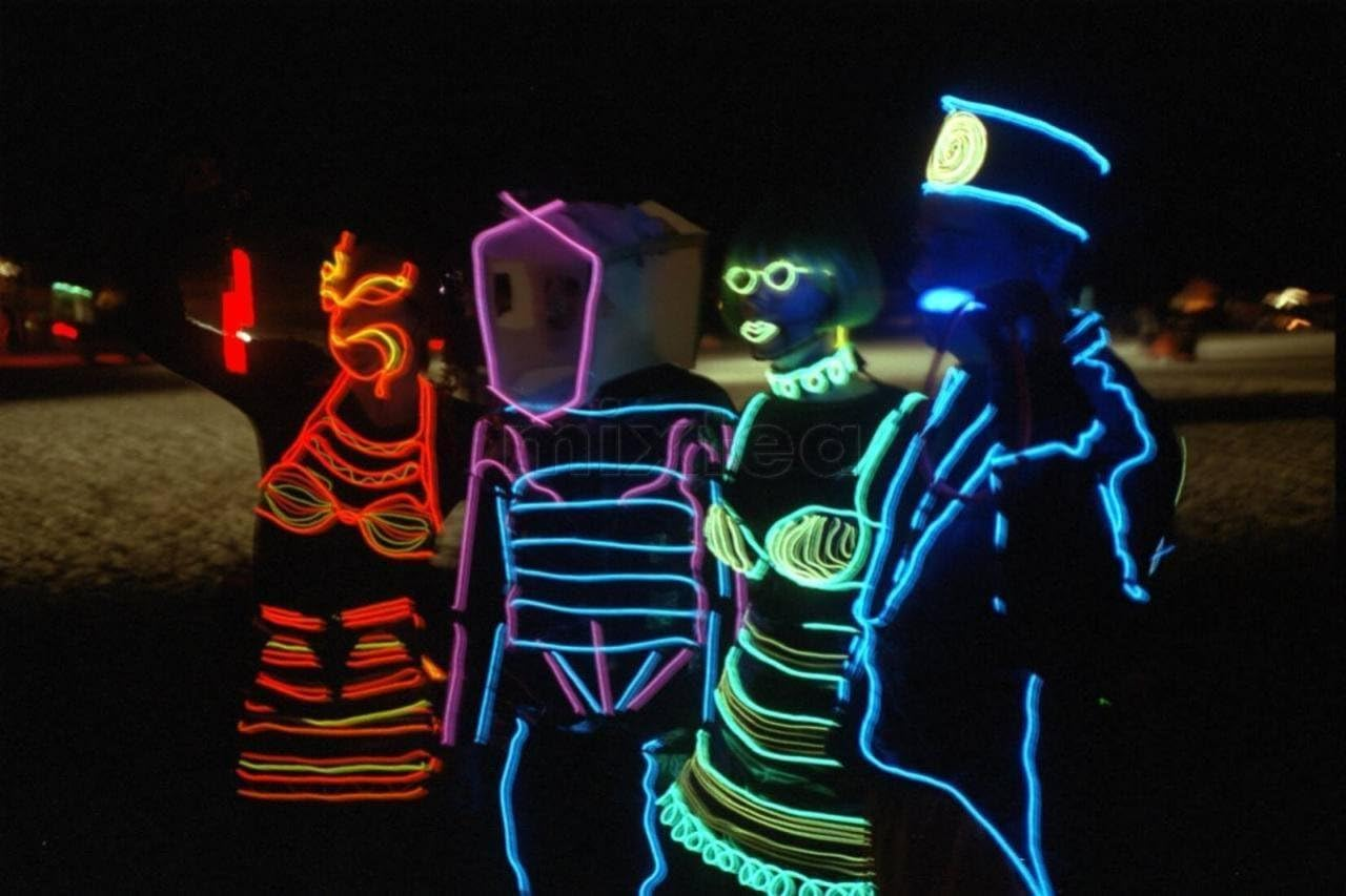 TDLTEK 4 Pack 15Ft Neon Glowing Strobing Electroluminescent Wire/El Wire(Blue, Green, Red, White) + 3 Modes Battery Controllers