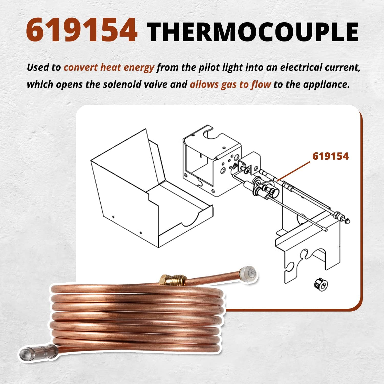 619154 Thermocouple Fits for Norcold N300 N300.3 Series RV Refrigerators for 2 Way 3 Way Models image number 2