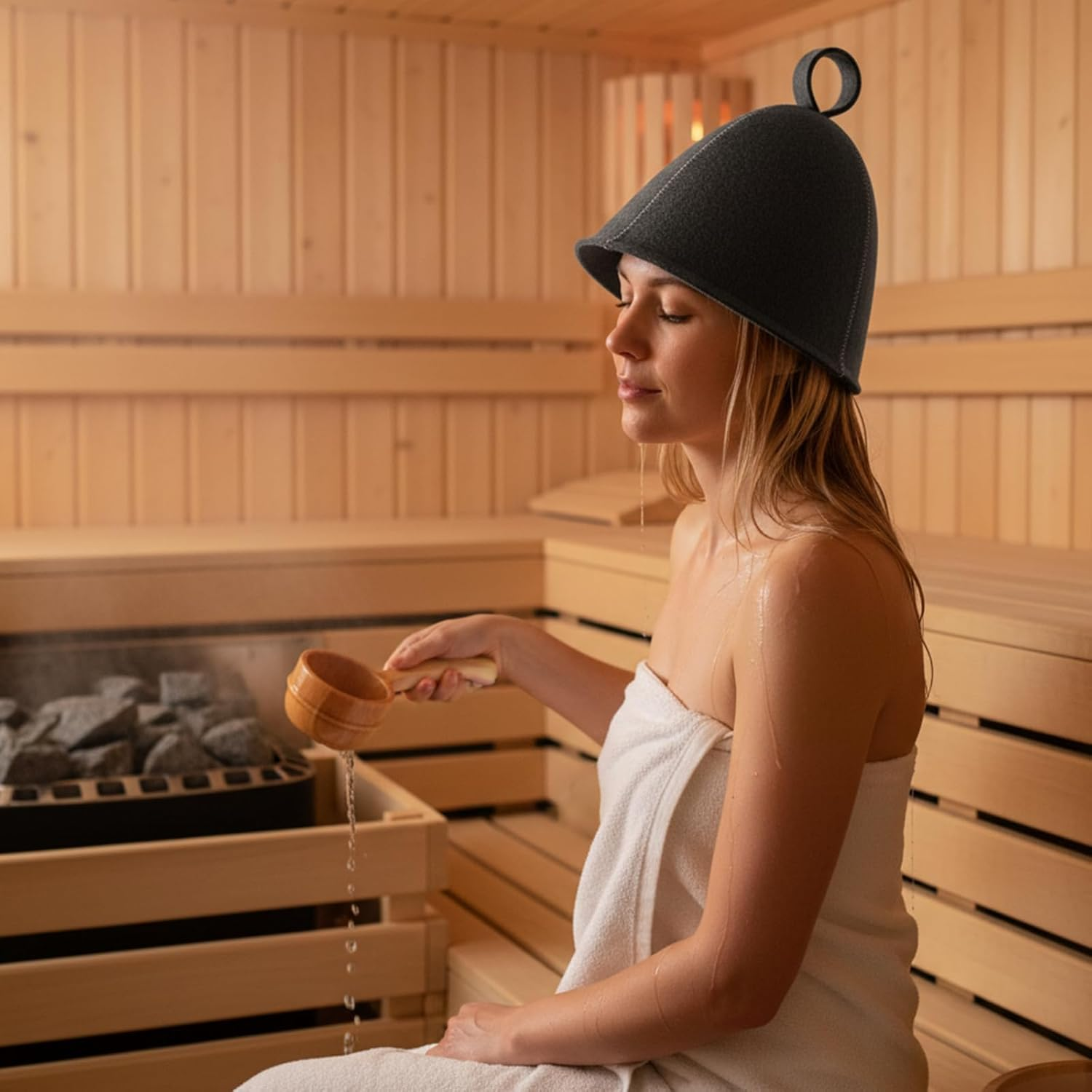 Sauna Hat, 3 Pcs Sauna Caps Set, Black White Grey, Protect Hair and Scalp, Comfortable Sauna Accessories for Men and Women, Ideal for Spa, Bath House, Travel and Gift image number 3