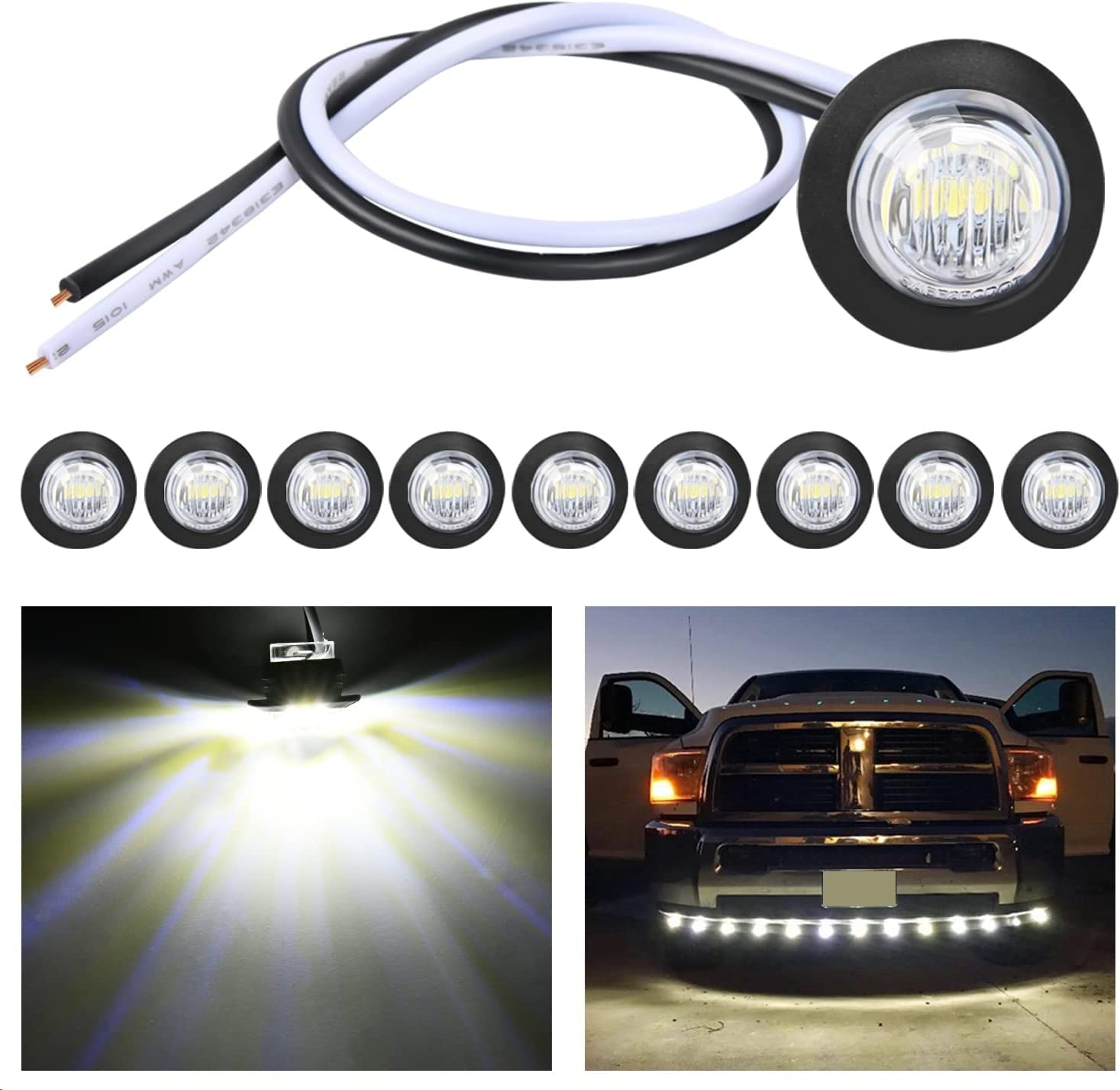 Nilight 10 PCS 3/4 Inch round LED Clearance Light LED Front Rear Side Marker Indicator Light Bullet Marker Light for Truck RV Car Bus Trailer Van Caravan Boat