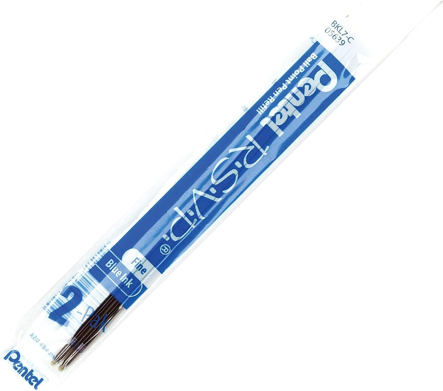 Pentel Refill Ink for BK90 Pentel R.S.V.P. Ballpoint Pen, Fine Line, Blue Ink, 2-Pack (BKL7-C) image number 1
