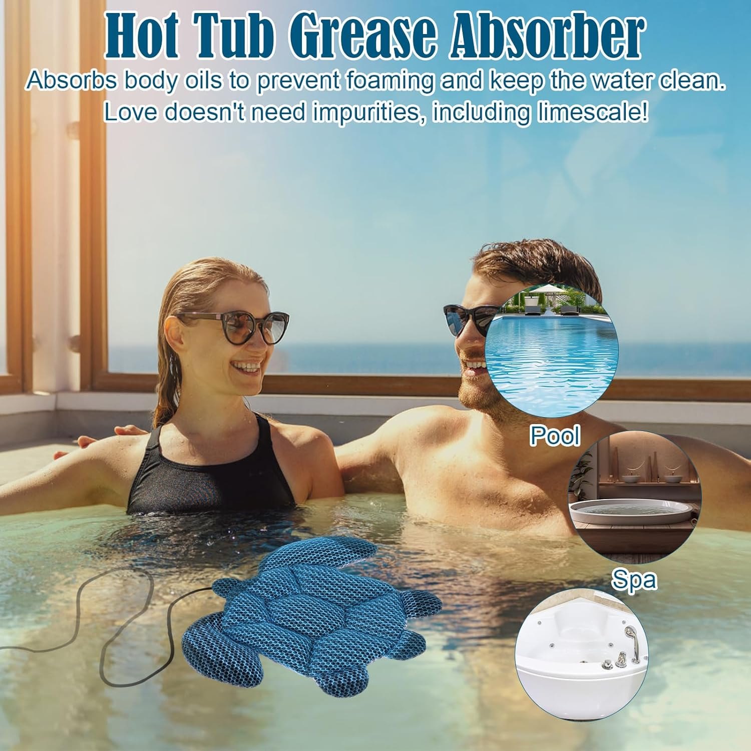 2Pcs Hot Tub Scum Absorbers, Sea Turtles Reusable Pool Sponge Scum Absorbers for Adults Kids Easy to Clean Hot Tub Spa Oil Absorber Accessories for Clear Water (Blue, Gray) image number 5
