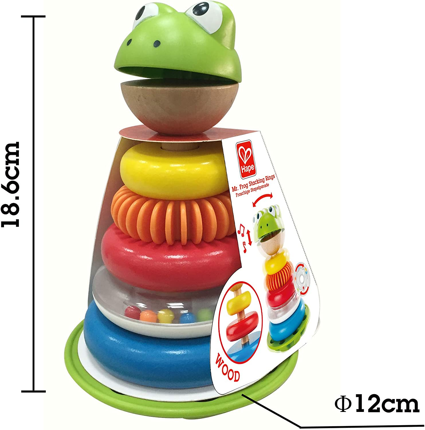 Hape Mr. Frog Stacking Rings &ndash; 19Cm Educational Stacking & Building Toy for Babies 12M+, Color & Counting Learning Activity, Developmental Toy for Infants & Toddlers image number 1