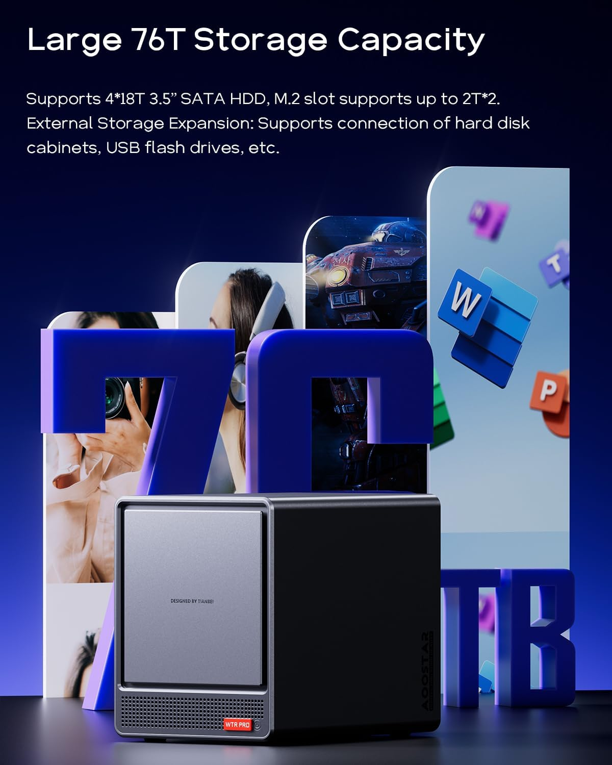 AOOSTAR WTR PRO AMD Ryzen 7 5825U 4 Bay NAS Mini PC, Support M.2 SSD X1, Micro SD X1, Wifi Network Card (Which Can Be Changed to SSD Interface). (NO RAM NO SSD) image number 5