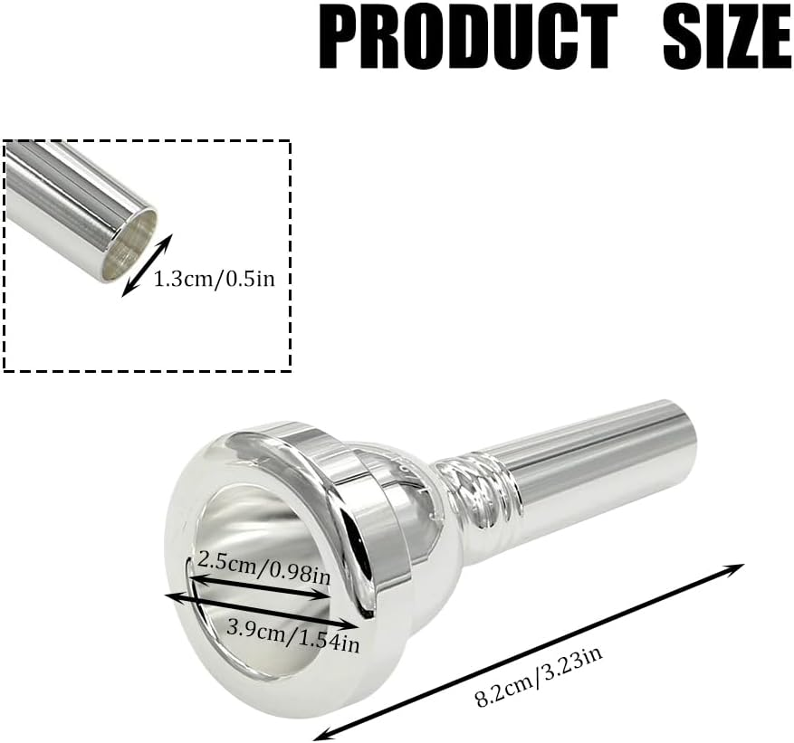 6 1/2AL Silver Trombone Mouthpiece, Euphonium Mouthpiece for Superior Sound, Brass Instrument Accessories, Compatible with Baritone and Tenor Trombone image number 1