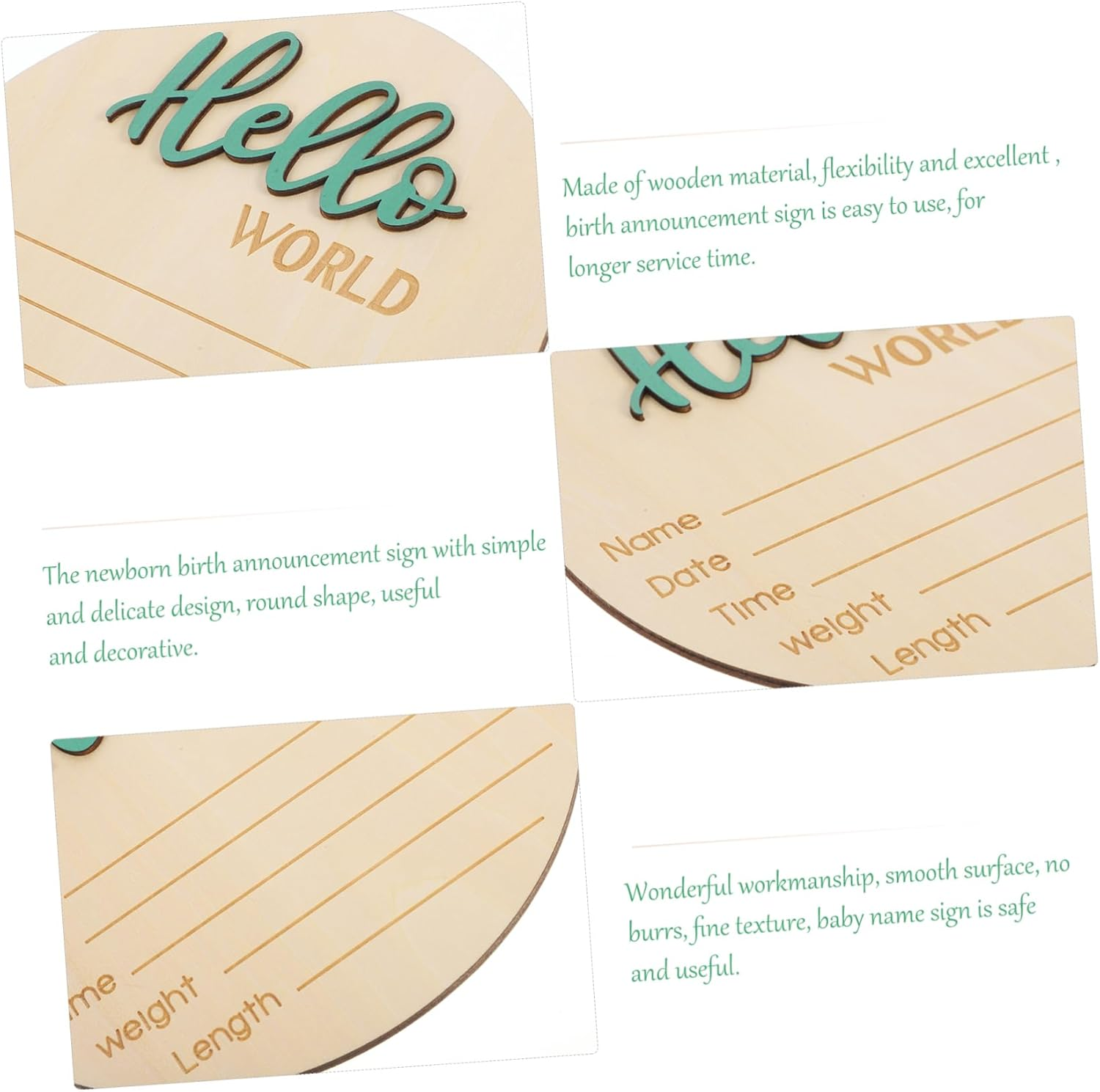 Bestonzon Wooden round Birth Announcement Sign for Newborn Photography Prop Name Plaque with Simple Design Safe Material Decorative and Easy to Use Nursery Decor image number 1