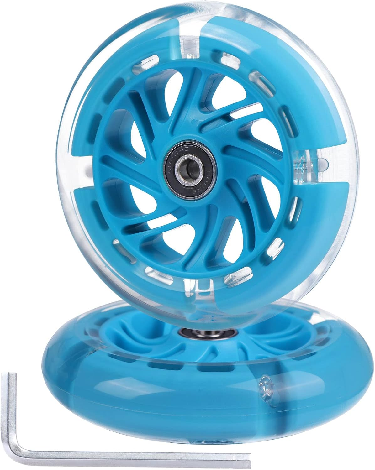120Mm Light up Flashing Scooter Front Replacement Wheels W/Bearings for Kids 3-Wheeled Kick Scooters (Blue)