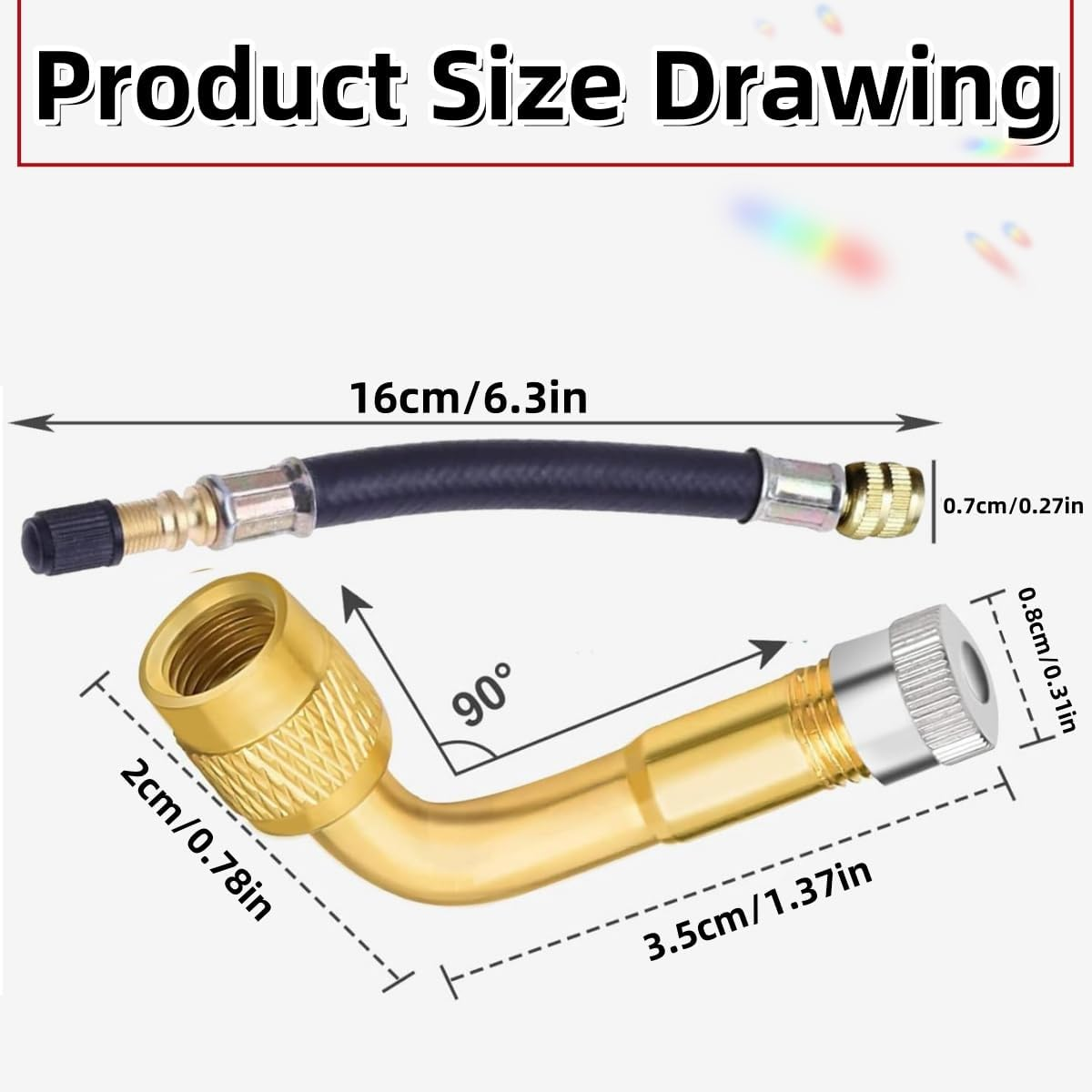 Two Flexible Stem Extenders 160Mm and Two 90 Degree Brass Tire Stem Extension Adapters, Tire Valve Extension Adapters for Bicycles, Motorcycles and Cars image number 4