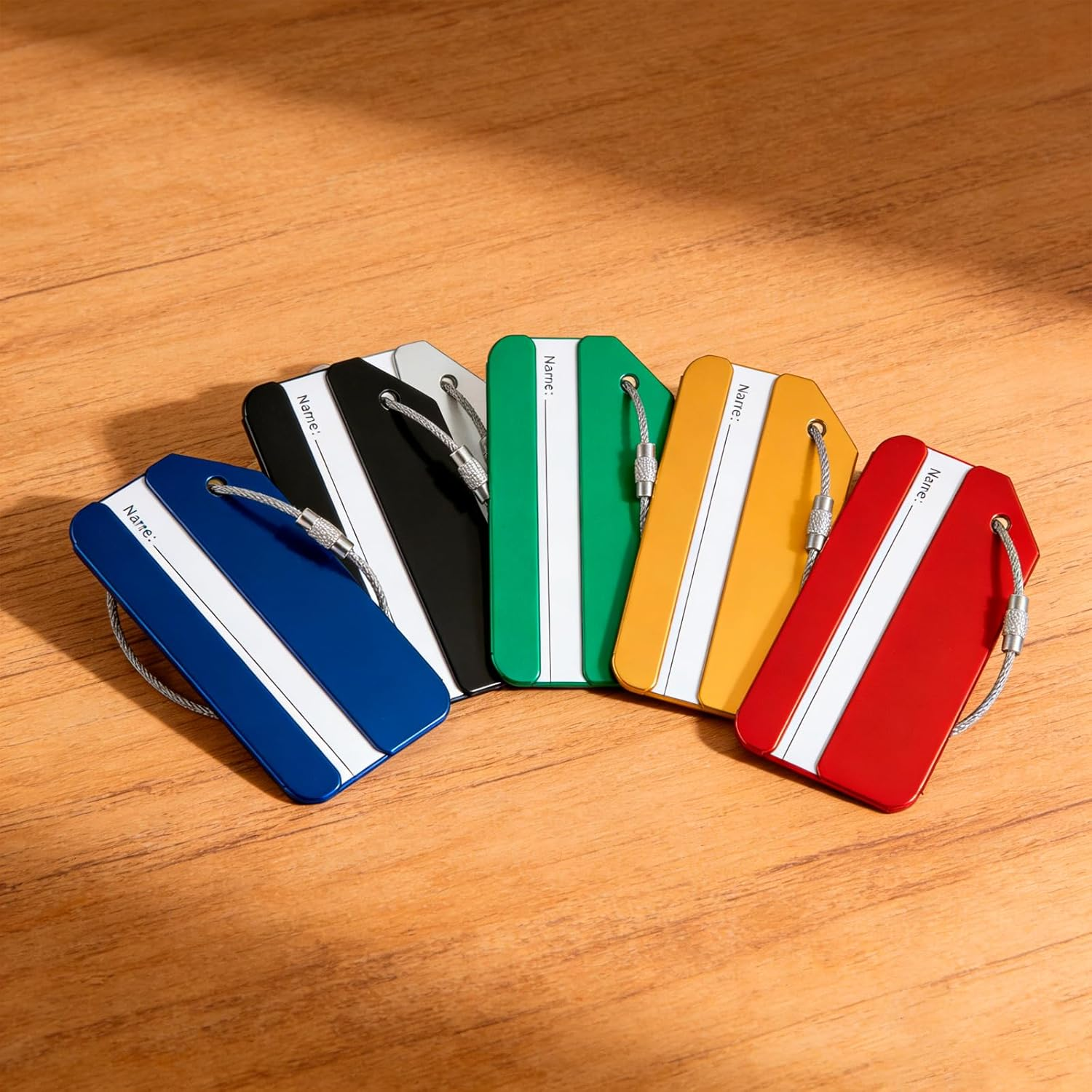 Luzcauwy 6-Pack Aluminum Alloy Luggage Tags, Durable Travel Bag Tags with Privacy ID Card & Stainless Steel Loop, Colorful Suitcase Identification Labels for Checked Baggage & Carry-Ons image number 4