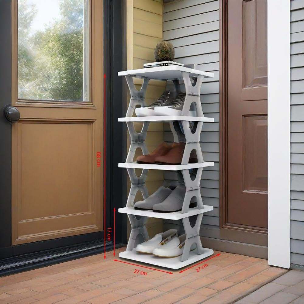 Foldable Vertical Shoe Rack, X-Design Tall Shoes Organiser for Narrow Space, Corner Shelf for Single Dormitory or Small Room (Gray, 5 Tier) image number 3