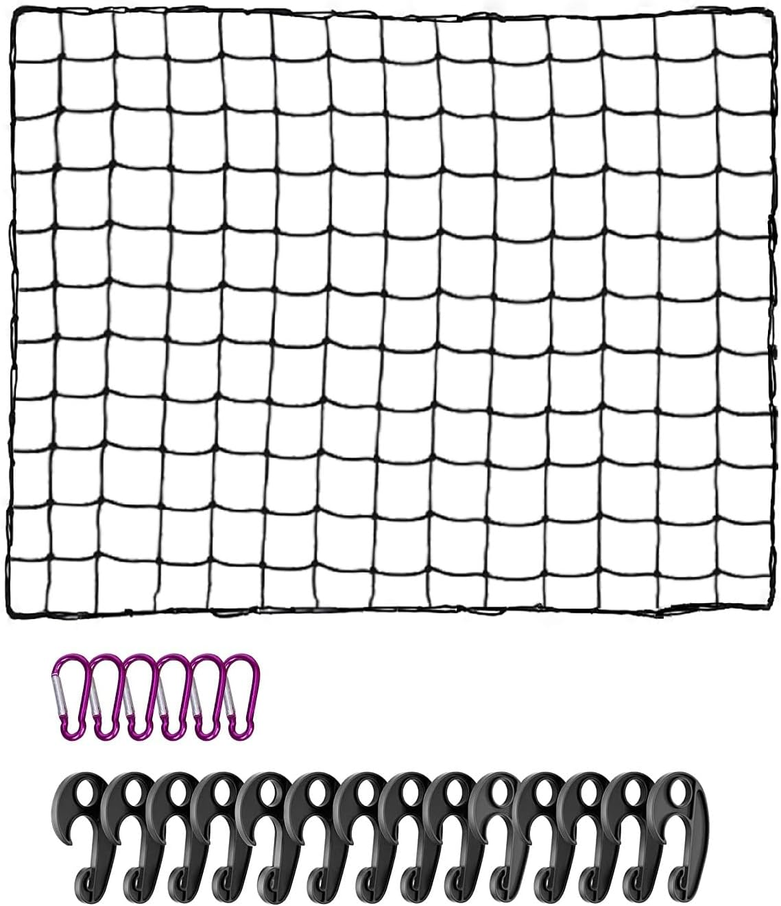 120 * 150Cm Cargo Net for Pickup Truck Bed, New Upgraded 14 Thickened ABS Hooks, Large Adjustable Elastic Heavy Duty Latex Net Stretches to 300 * 380Cm image number 1