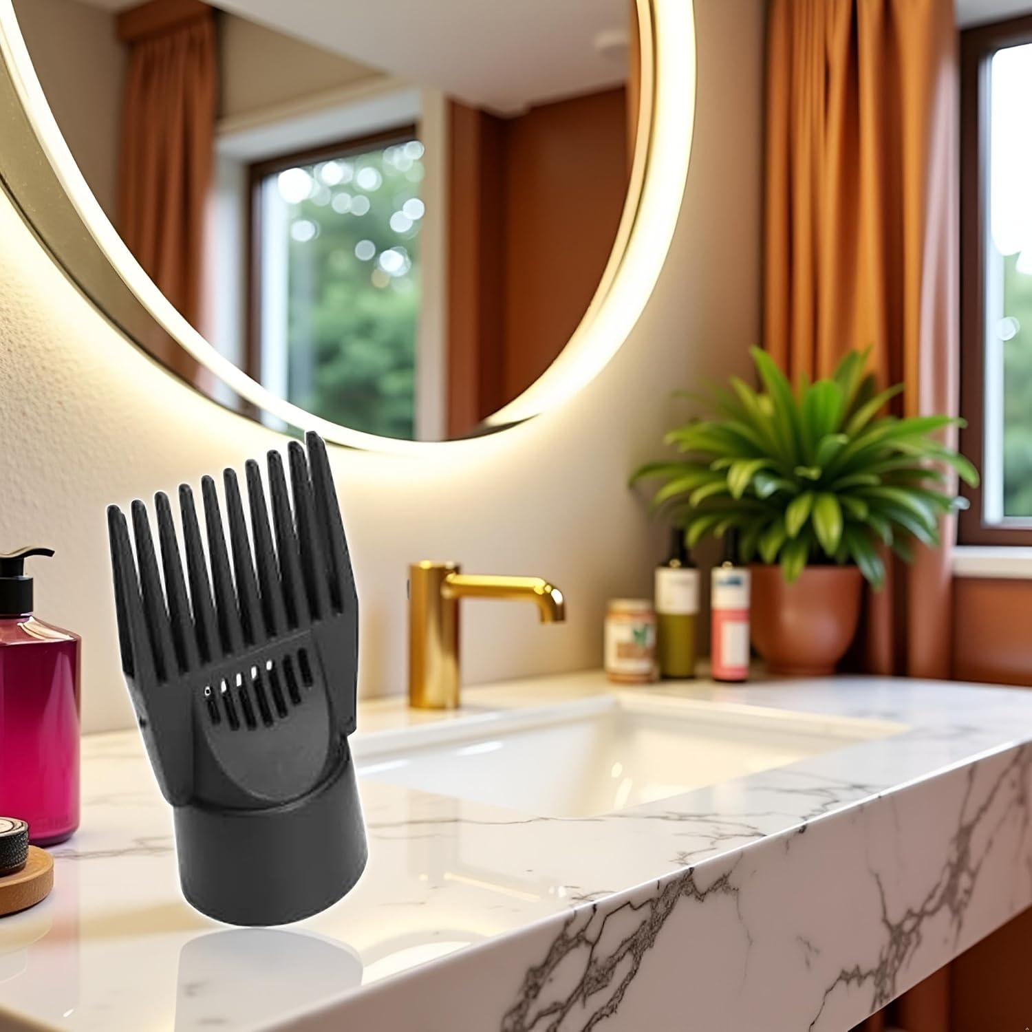 1Pc Black Universal Hair Dryer Comb Attachment for Straightening and Detangling - Nozzle Plastic Hairdressing Salon Blow Comb for Curly, Natural Hair - Styling Tools and Appliances