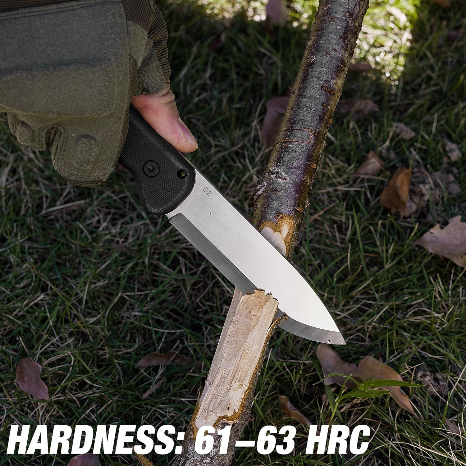 FLISSA 9" Fixed Blade Knife, D2 Steel Knife for Camping, Outdoor, G10 Handle, Leather Sheath Included, Gifts for Husband, Father, Friend image number 3