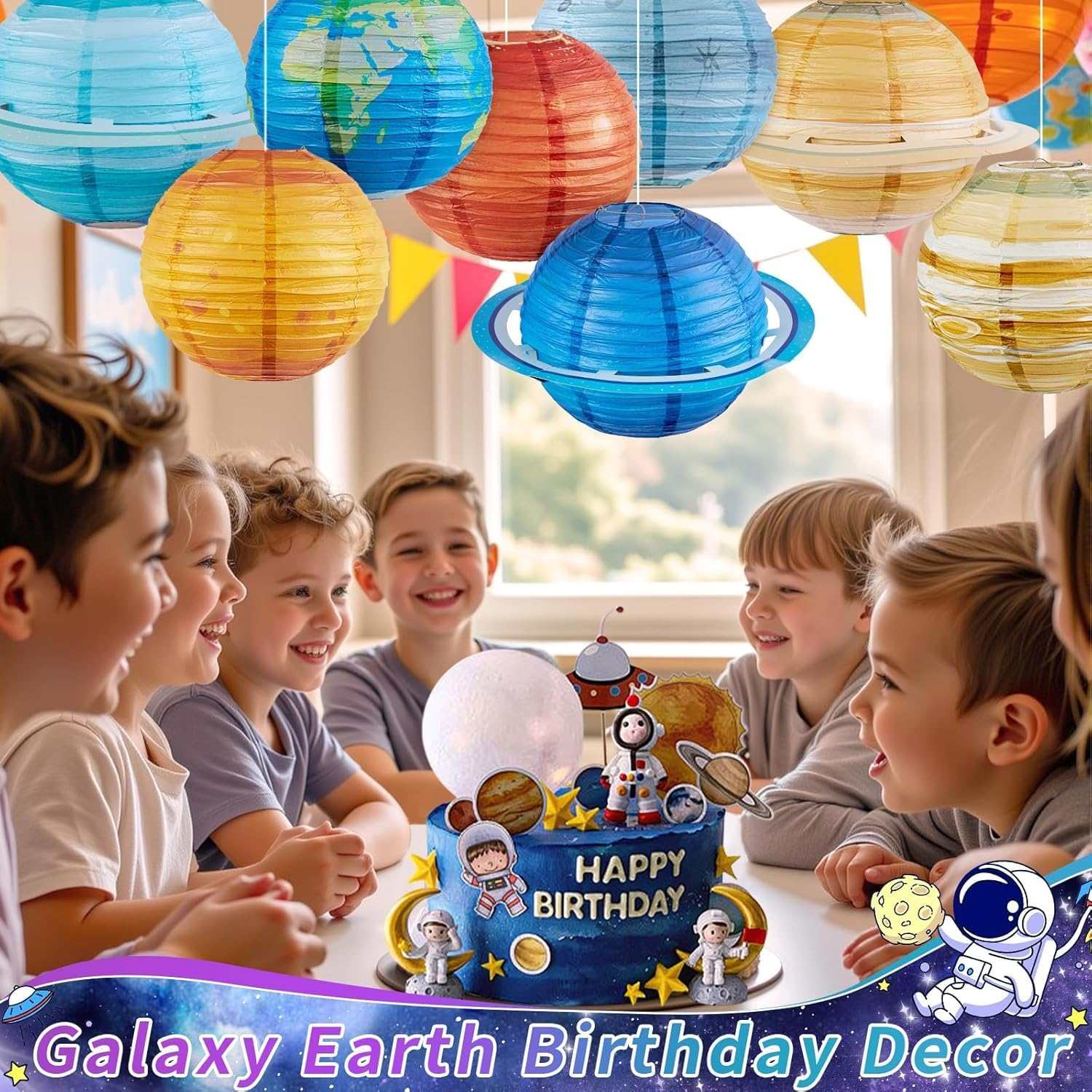8 PCS Planet Paper Lanterns, 12 Inch Outer Space Party Decorations, Solar System Planets Lantern for Kids Theme Birthday Room Decorations (8) image number 4
