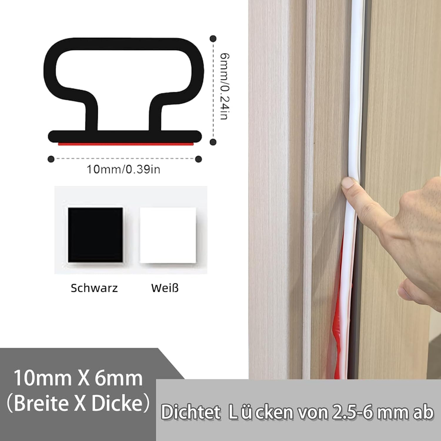 15M D-Shape Rubber Weather Stripping Door Sealing Strip, Self-Adhesive Doors Windows Insulation Strip, Draught Excluder Tape for Door, Anti-Collision Soundproof Strip for 2.5-6Mm Gaps (White) image number 5