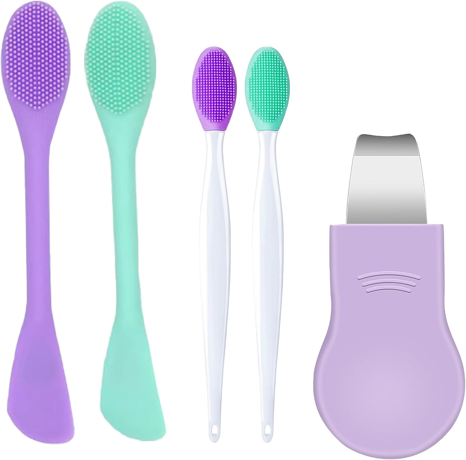 Silicone Blackhead Remover Tool and Pore Cleansing Brush, 5Pcs Face Scrubber Set with Facial Cleansing Brush, Face Mask Applicator, Deep Pore Scraper Kit for Women and Men