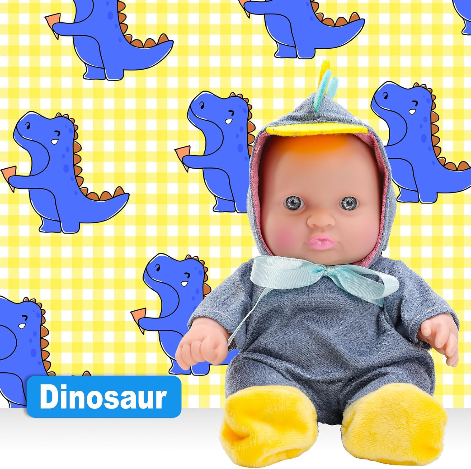 Barwa 8 Inch Baby Doll with Cute Animal Clothes Miniature Reborn Doll Lifelike Vinyl Washable PVC Material Tiny Movable Dolls Mini Toy Dolls for Toddlers (Dinosaur) image number 3