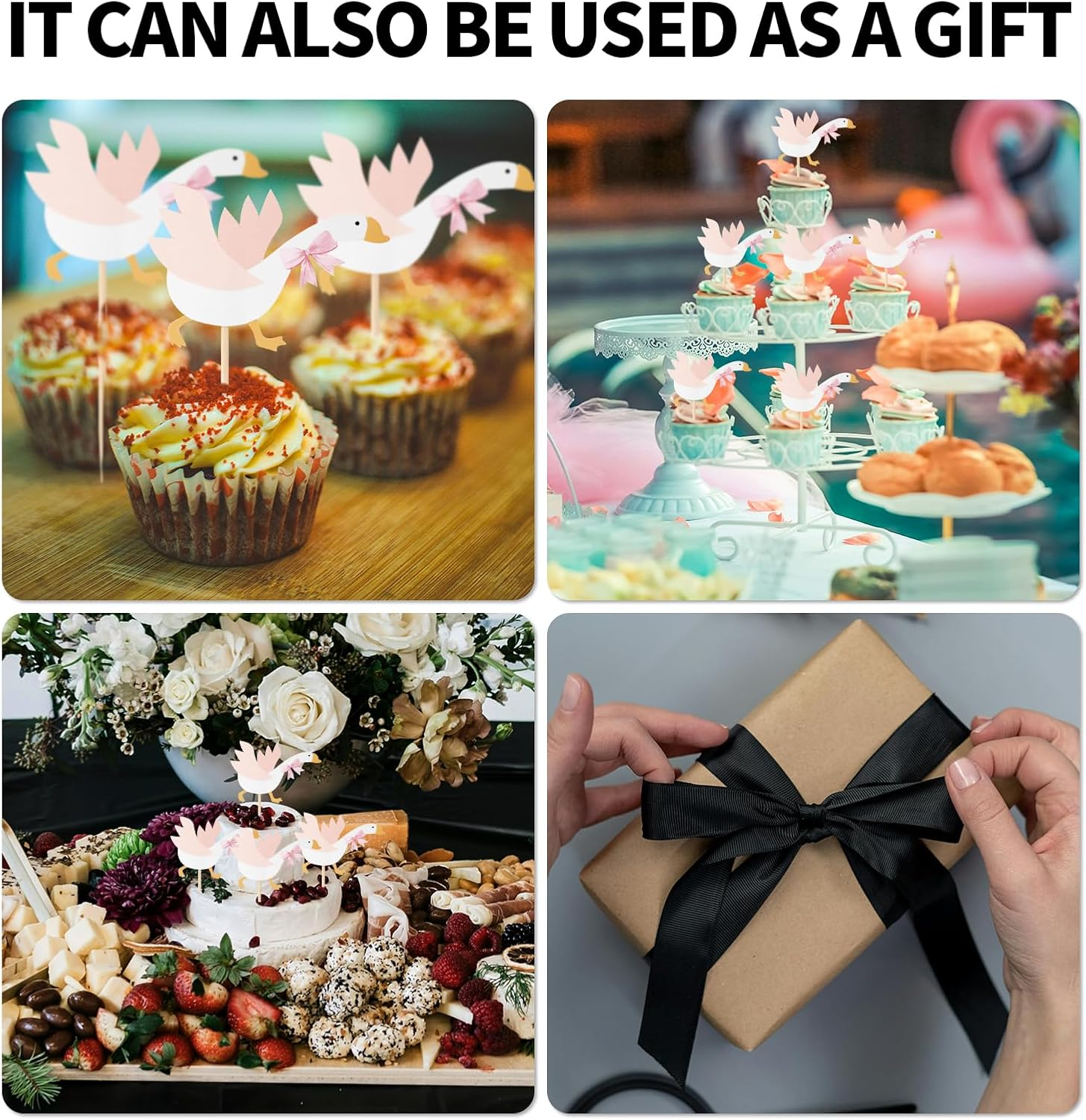 Lyreh 24Pcs Silly Goose Party Cupcake Toppers, Paper Funny One Bow Silly Goose Cupcake Decoration Accessories for Animal Theme Party Birthday Cake Supplies Dessert Decor image number 6