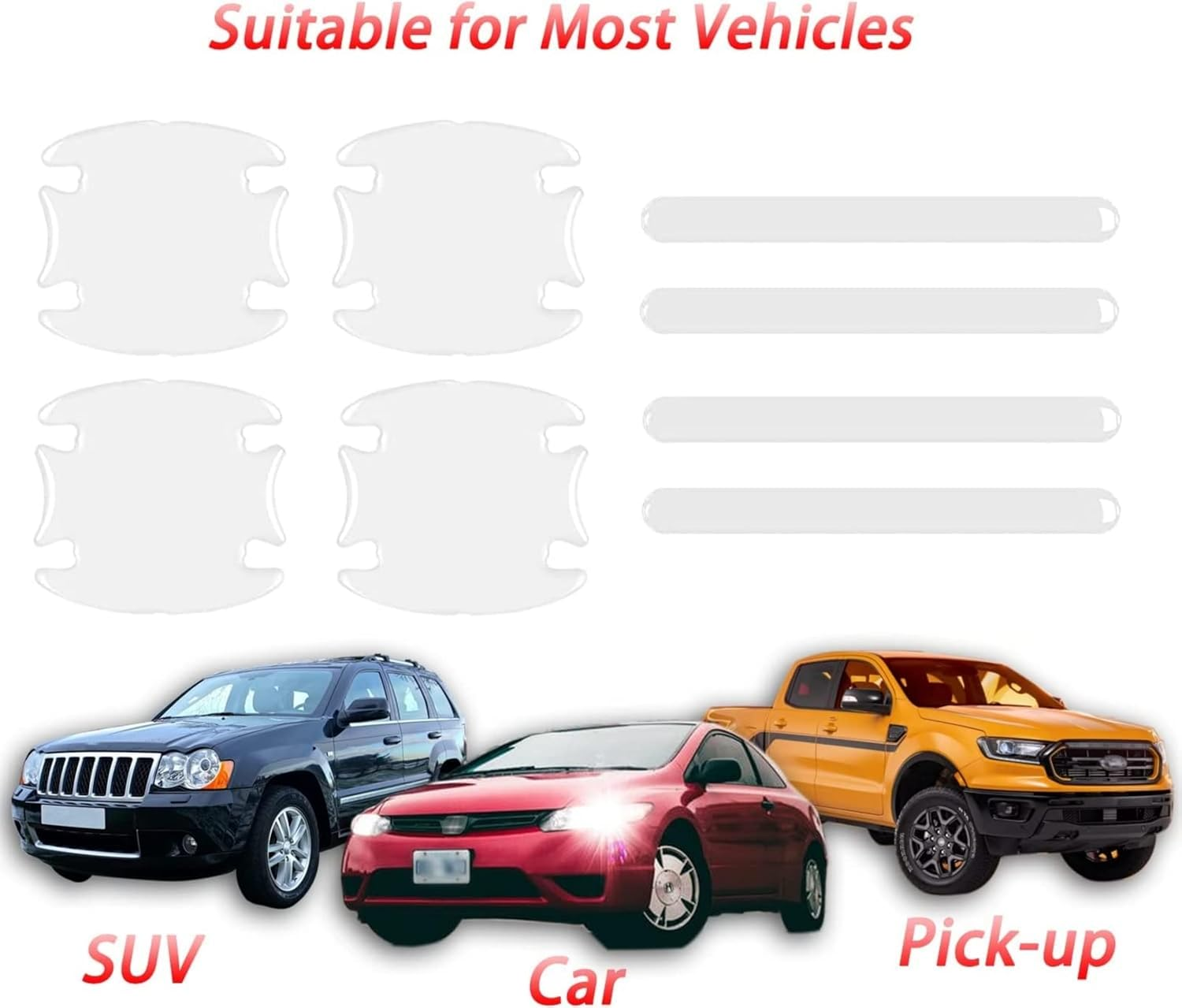 8 Pcs Car Door Handle Protectors - Transparent Waterproof Anti-Scratch Paint Universal Cup Handle Sticker image number 2