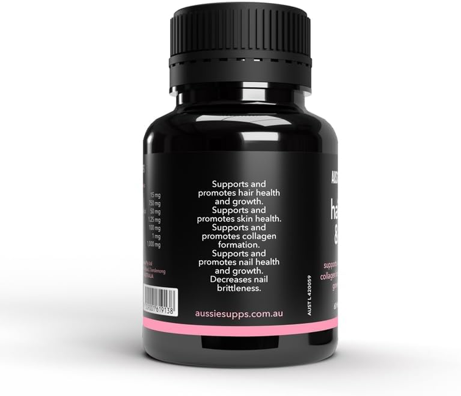 Aussiesupps Hair, Skin and Nails &ndash; Supports Hair Growth, Radiant Skin, Strong Nails, with French Pine Bark, Zinc, Biotin, Vitamin C, Dimethyl Sulfone, and Silicon (60 Tablets) image number 2