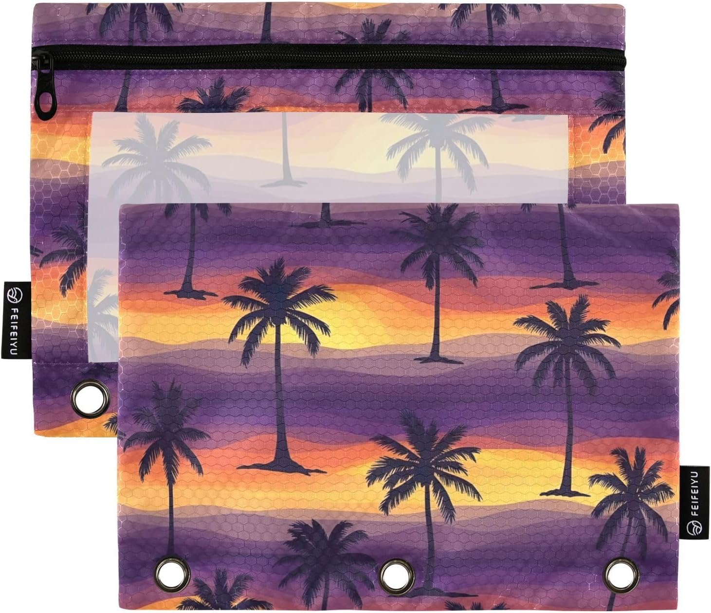 Orange Basketball Players Black Pencil Zipper Pouch with Clear Window for Home/Office/School Supplies, 2 Pack