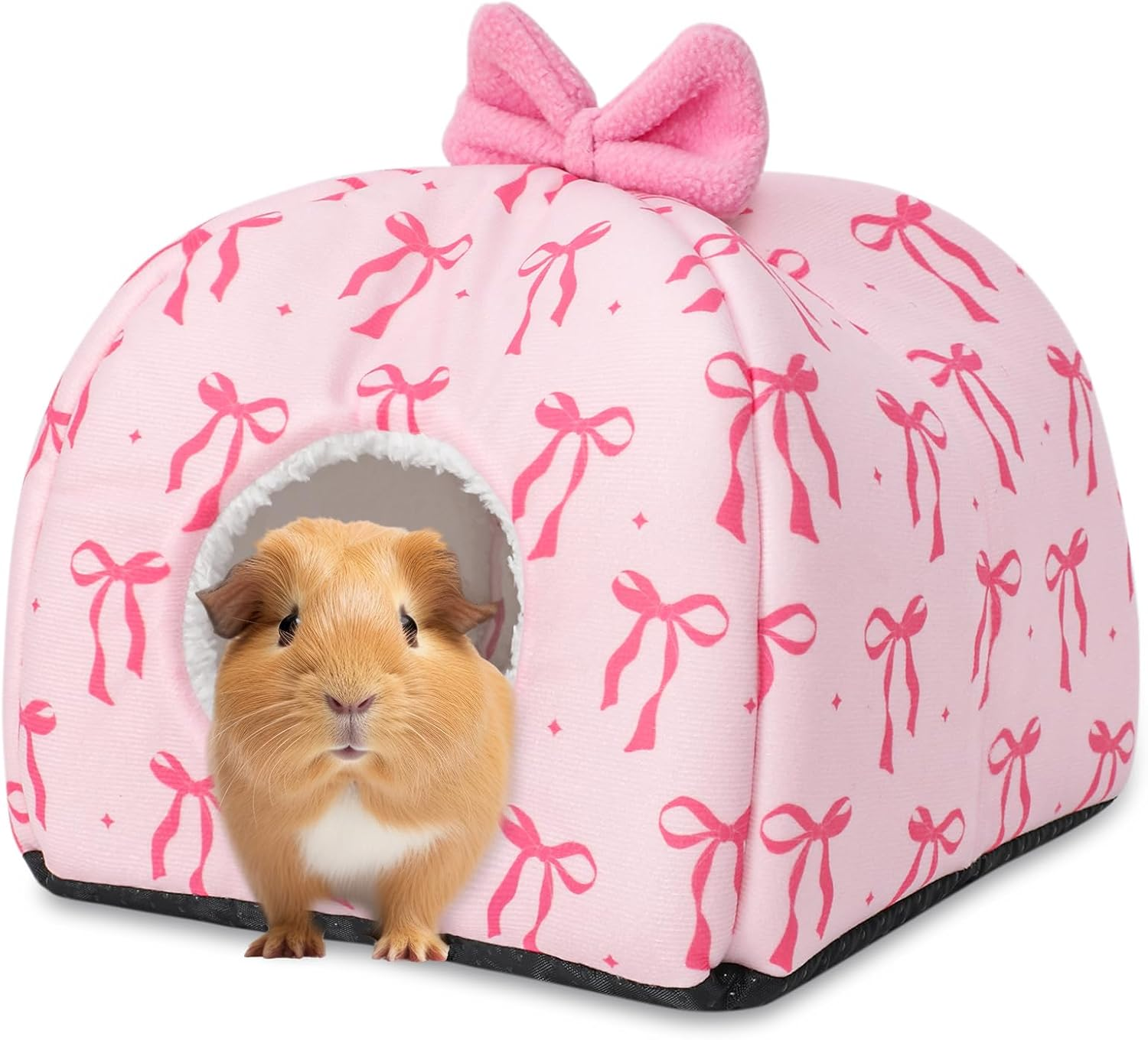 Jarthenaamcs Washable Guinea Pig House Bed Pink Bow Bunny Hideout Cage Accessories Reusable Hideaway for Ferret Hedgehog Small Animal, 9.5 X 9.5 X 8 Inch image number 5