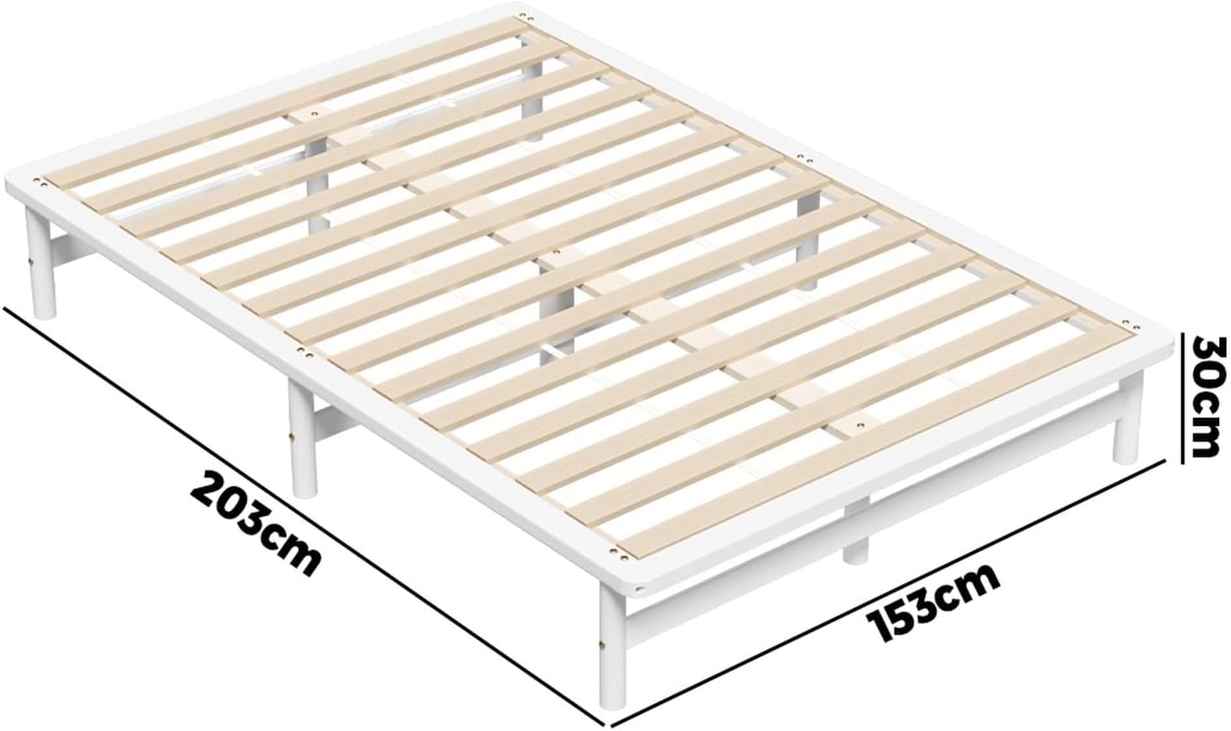 Oikiture Queen Bed Frame, Solid Pine Wood, Queen Size, White image number 6