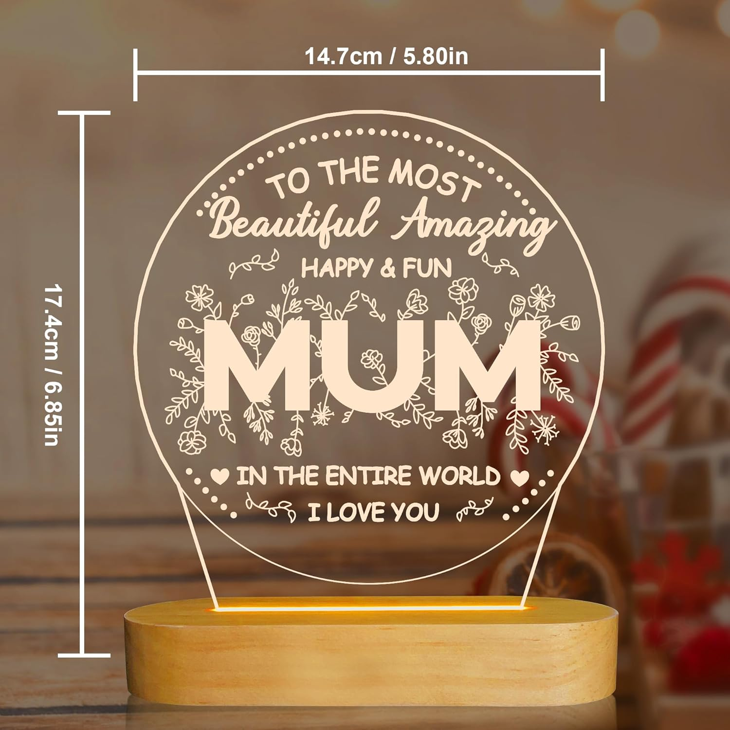 Gifts for Mum from Kids, I Love You Mom Night Light with Warm Light for Home Decor,Mum Gifts for Chritmas & Mother'S Day & Birthday & Thanksgiving Day for Mommy Mother Mama - Mom image number 6