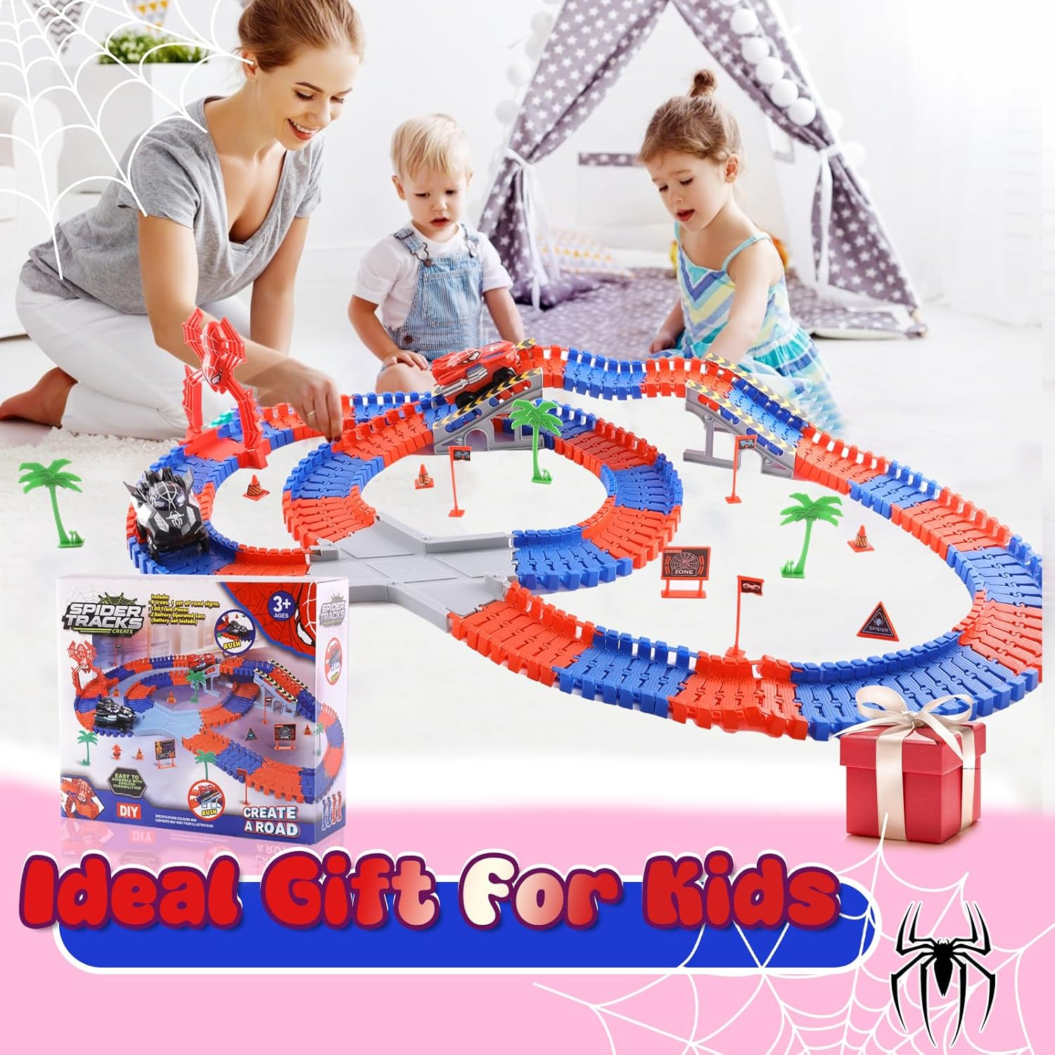 DIY Spider Track Toys 212 Pcs &ndash; Includes 2 Spider Race Cars, Bendable & Flexible Racetrack for Boys and Girls Ages 3 4 5 6 7 9, Creative Building Toy Set, Perfect Spider Gifts & Presents for Kids image number 2