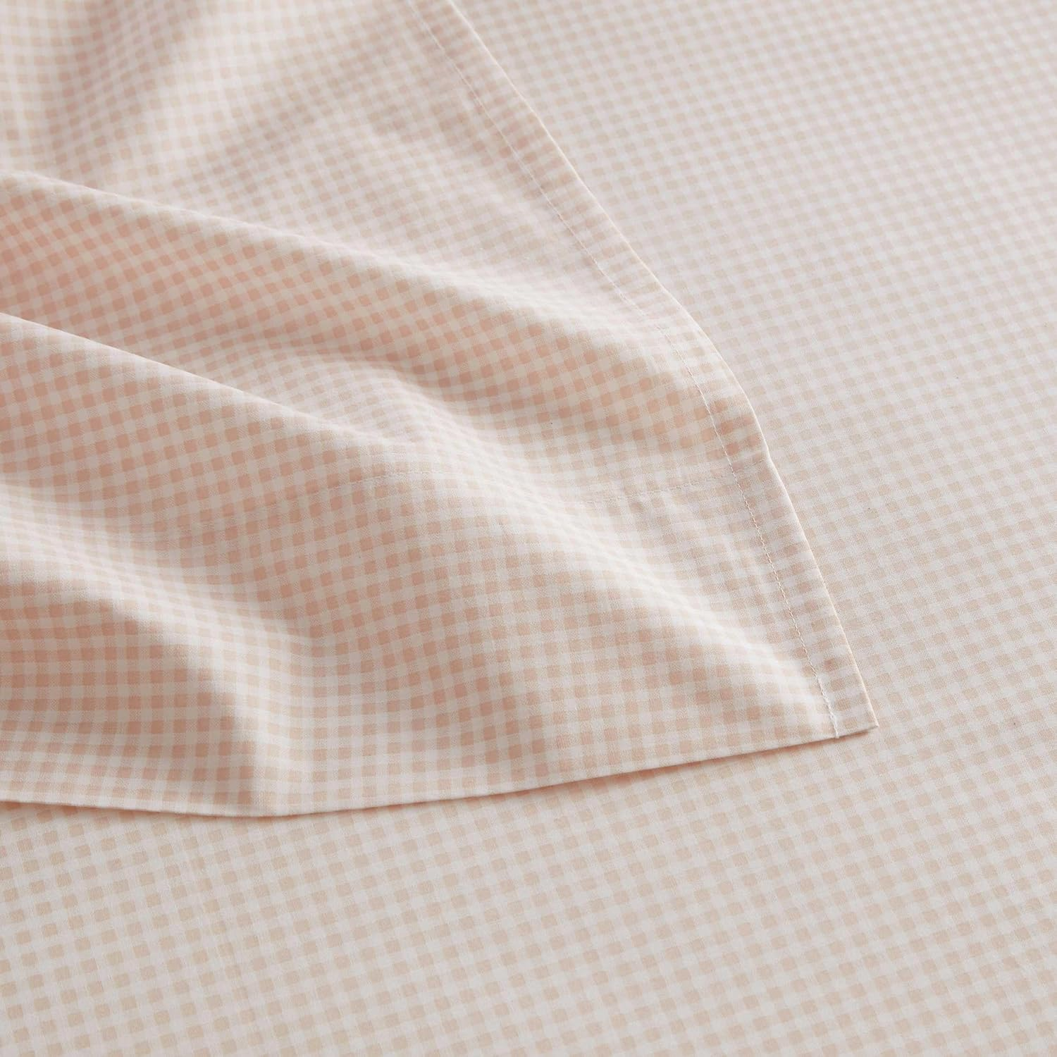 Martha Stewart - Queen Size Sheets Set, Crisp & Tailored Cooling Sheets W/A Naturally Smooth Cotton Percale Lightweight Feel - Bed Sheets with Matching Pillowcases & Fitted Sheet (Small Gingham Pink) image number 2