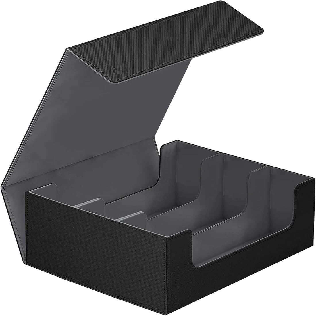 PU Leather Card Deck Case for Trading Cards, Magnetic Closure 1800+ Card Storage Box, Commander Card Holder Suitable for Magic Game Cards (Black&Grey) image number 5