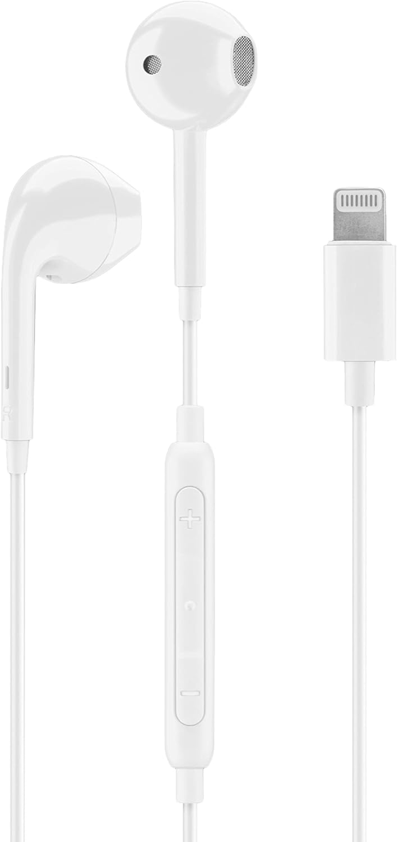 Music Sound Ergonomic Wired Capsule Headphones with Lightning MFI Connection - White