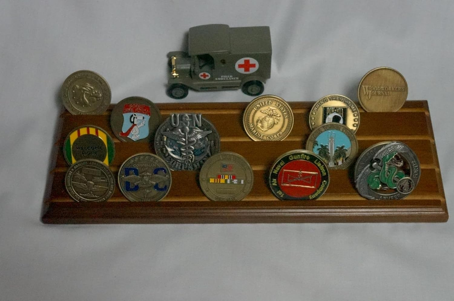 Military Challenge Display Coin Holder Stand Walnut Finish CN7