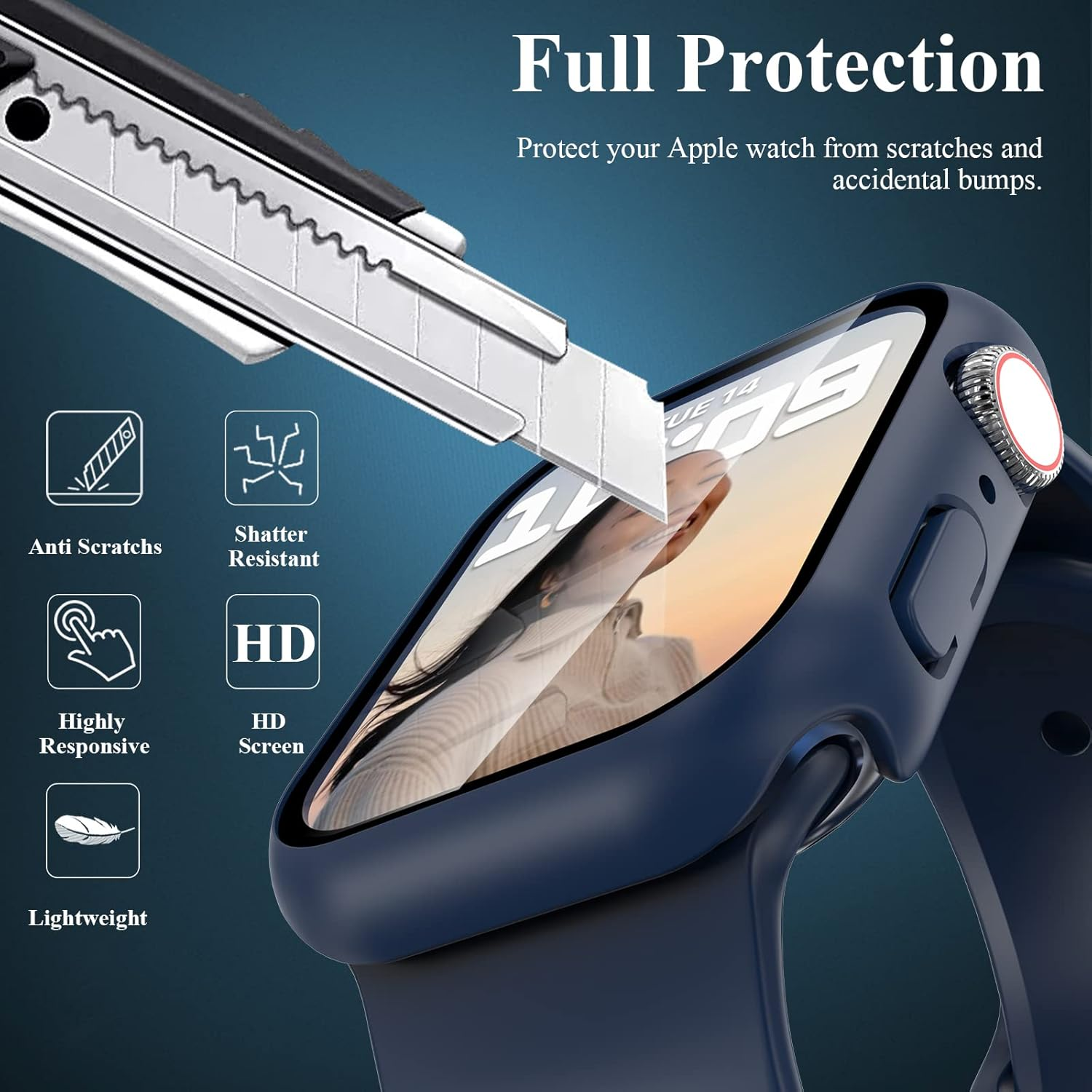 3 Pack Case Compatible with Apple Watch Series 8/7 45Mm with Tempered Glass Screen Protector, EWUONU Hard PC Full Coverage Ultra-Thin HD Bumper Protective Cover for Iwatch 45Mm, Black/Blue/Clear