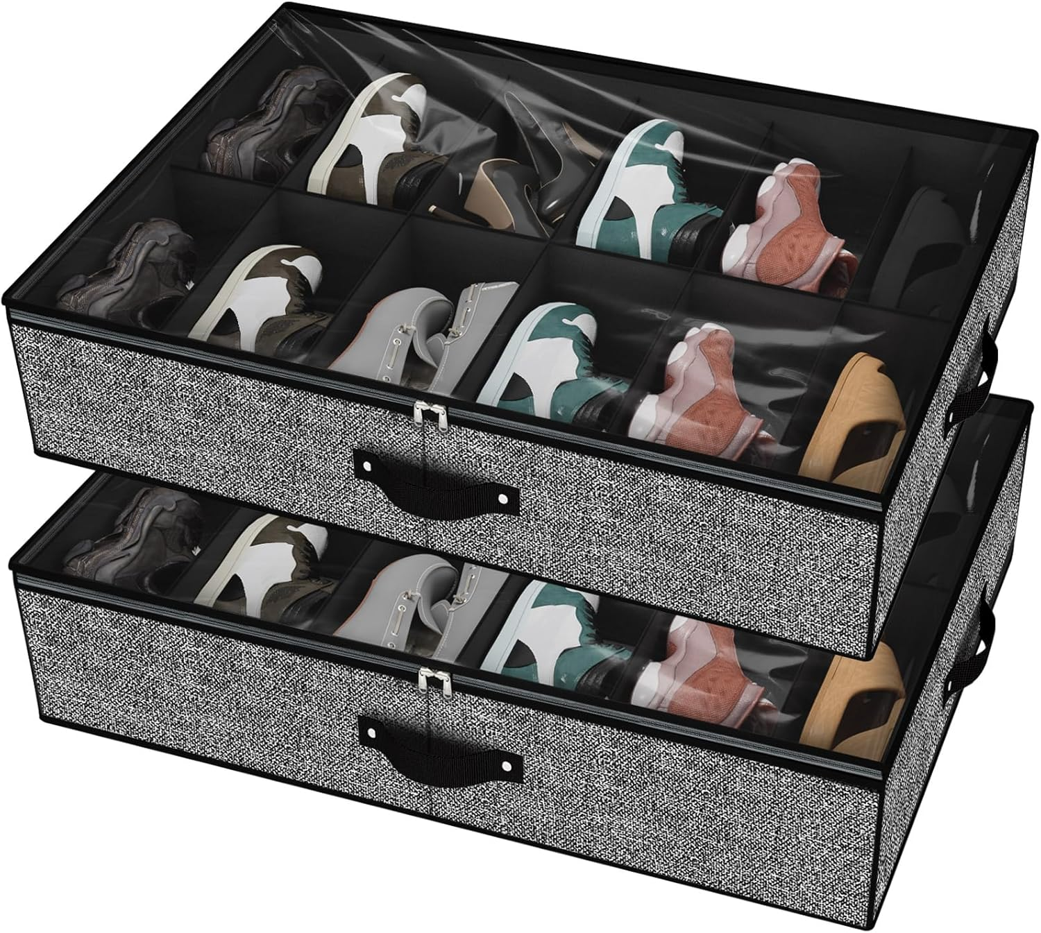 VERONLY under Bed Shoe Storage Organiser Set of 2, Underbed Shoe Storage Box Bins Fits 24 Pairs-Sturdy for Closet (Grey) image number 4