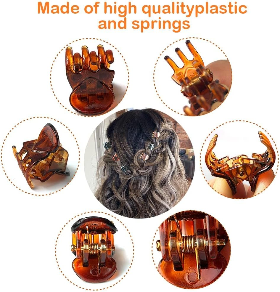 24Pcs Mini Hair Claw Clips for Girls and Women, Small Hair Claw Clips Tiny Plastic Hair Claws Pins Clamps with a Box Black - Brown image number 2
