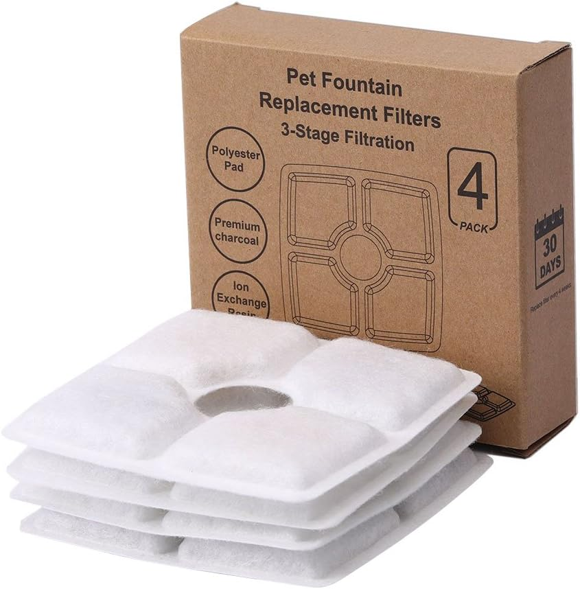 ELEOPTION Cat Water Fountain Filters, Activated Carbon Filters Replacement for Dogs Cats Pets Fountains Water Dispenser, Pack of 4 image number 3