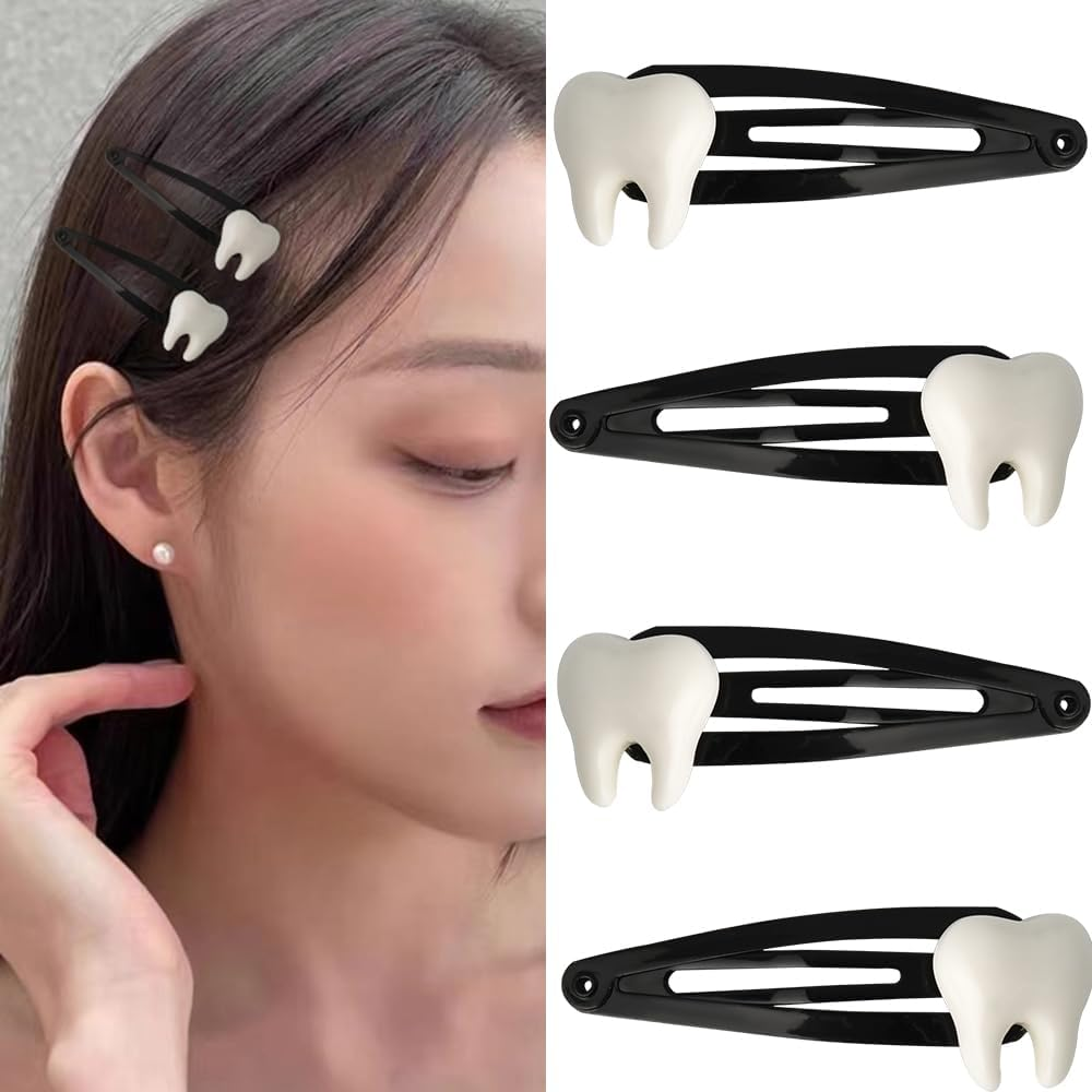 Tooth Shaped Hair Clips Goth Gothic Halloween Hair Accessories for Women Girl Teeth Bone Y2K Hair Snap Clips Barrettes Halloween Party Costumes Accessories for Dentist Hair Decors Headpiece image number 1